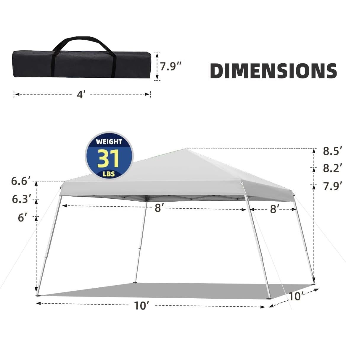 Carpa de Canopy Portátil SAILARY 3.05x3.05m Blanca Impermeable