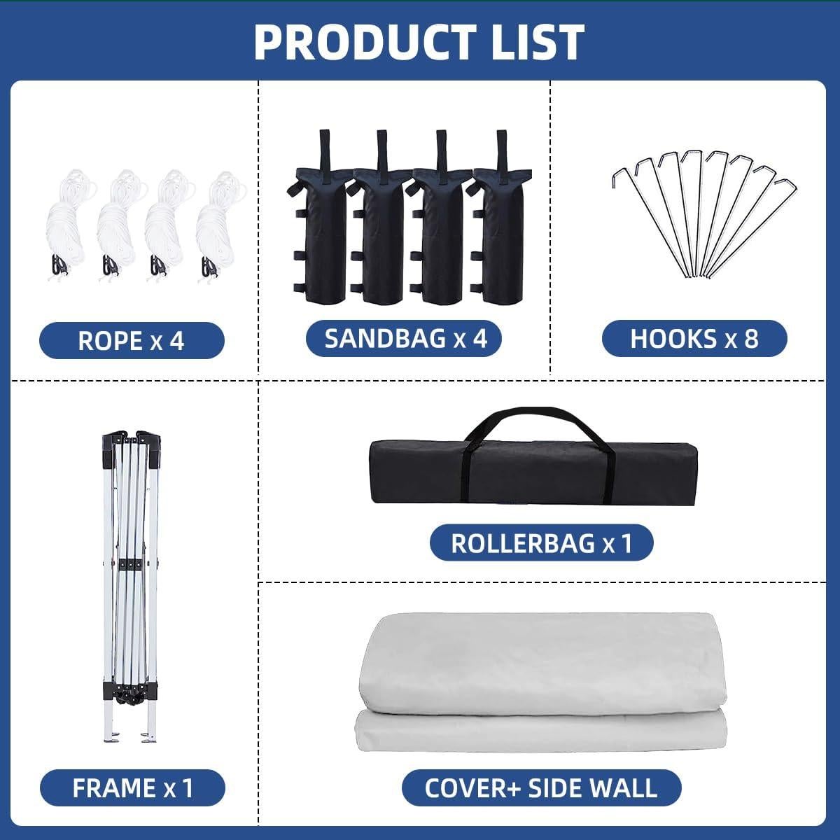 Carpa de Canopy Portátil SAILARY 3.05x3.05m Blanca Impermeable