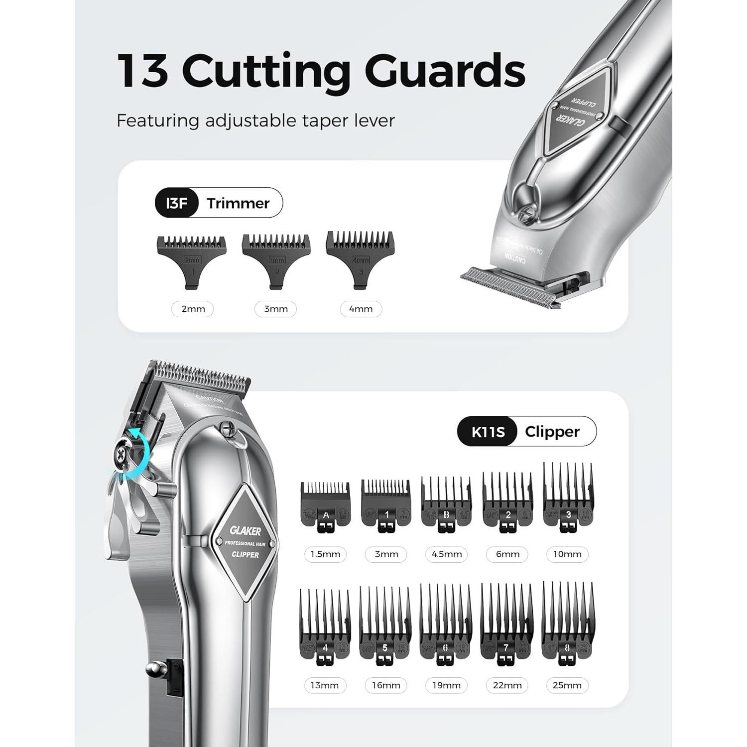 Cortadora de cabello GLAKER K11S+I3F inalámbrica 22 piezas