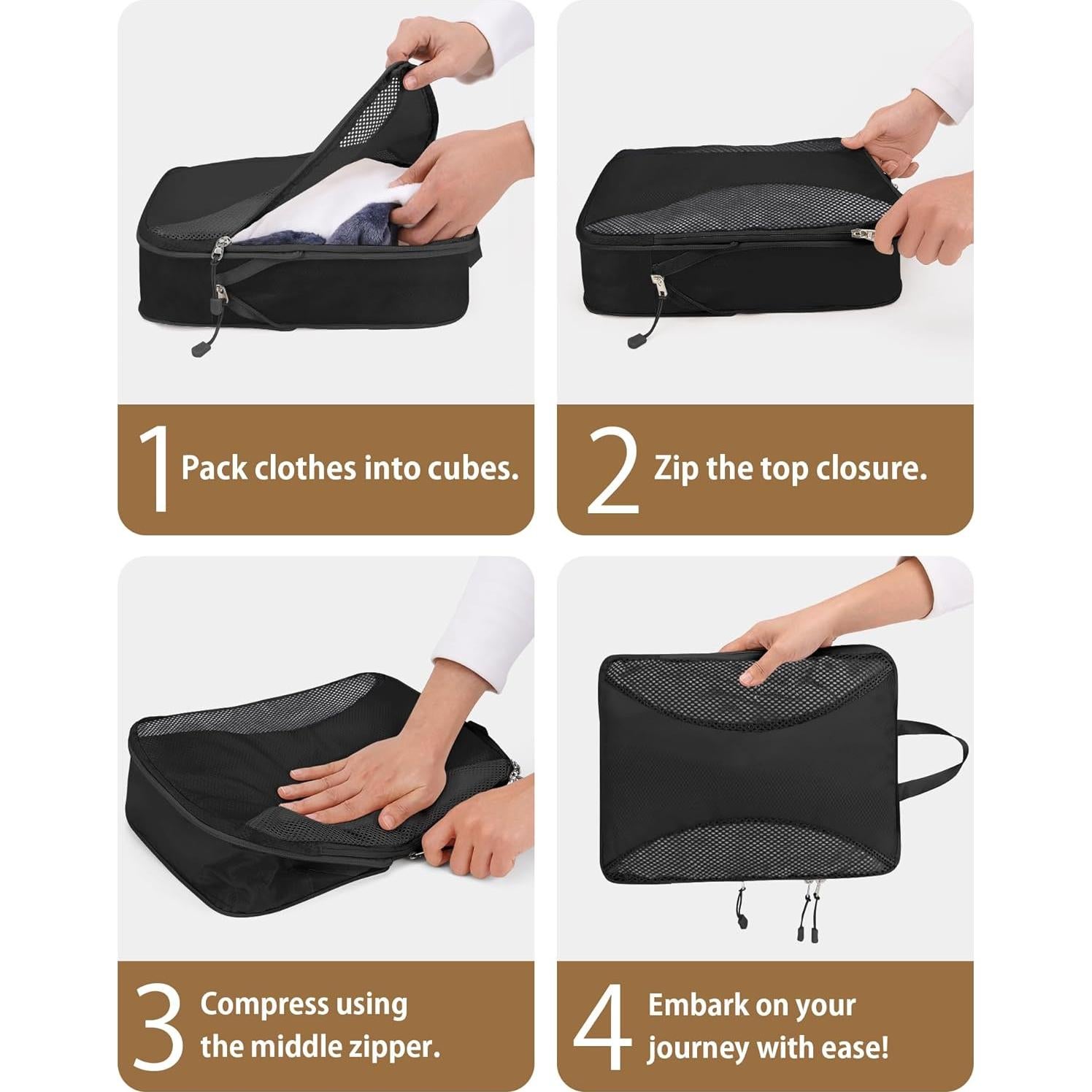 Cubos de Compresión TRMFUSA 12 Set para Empacar Viaje Negro