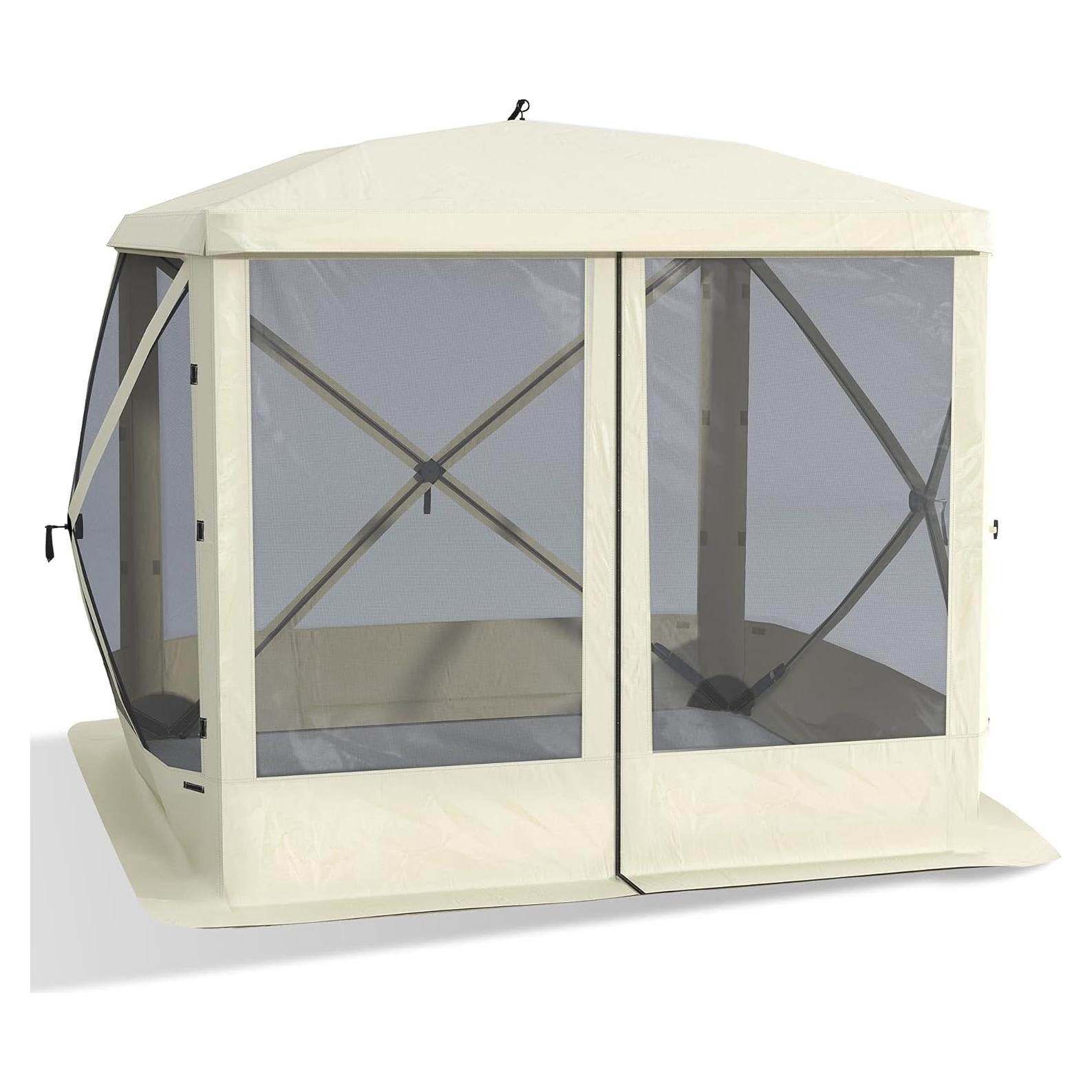 Pop Up Camping Canopy Gazebo Screen Shelter Tent with Single Person Easy Set-Up, Ventilating Mesh, Portable Carry Bag for Outdoor Camping Party Event, 7x7FT, Beige