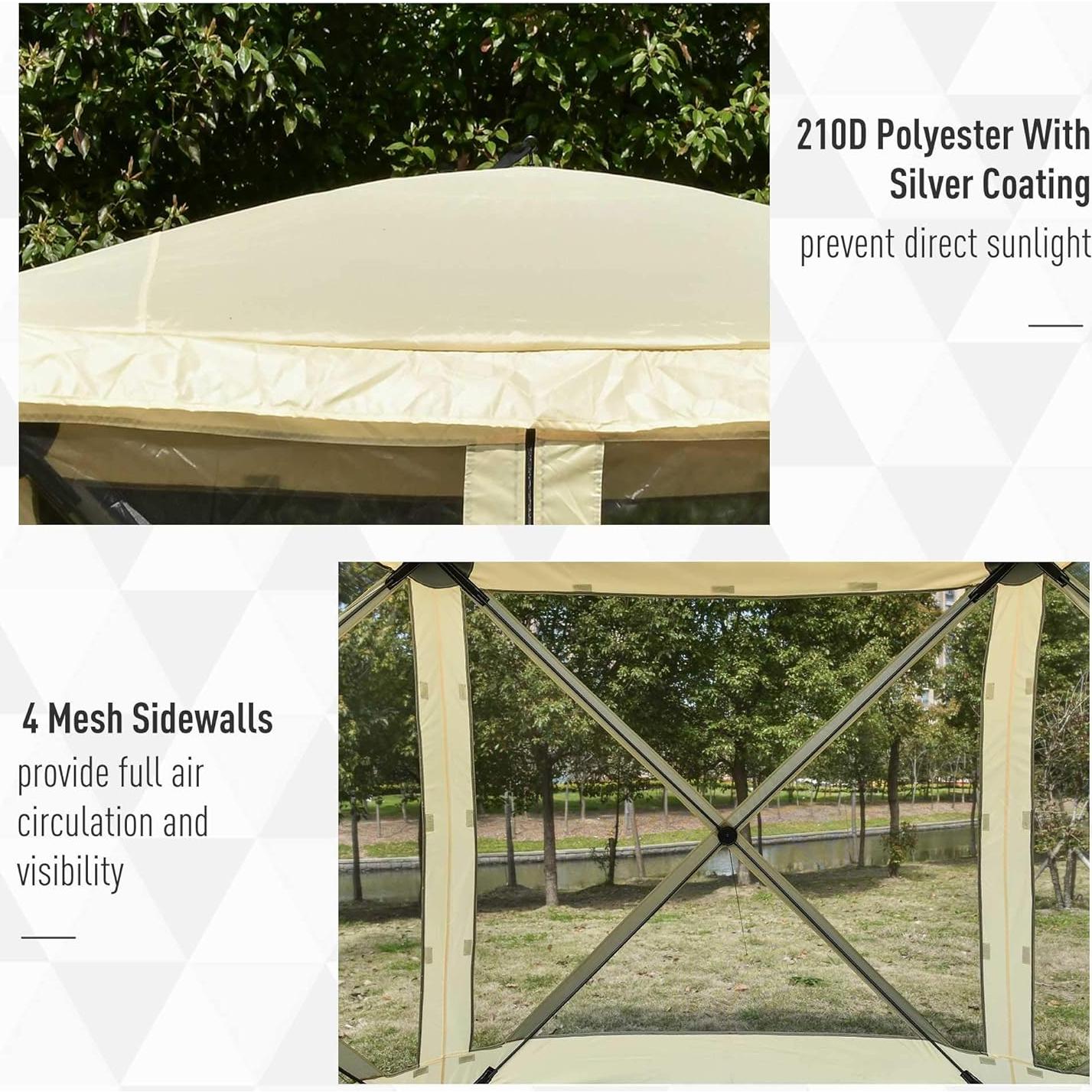 Pop Up Camping Canopy Gazebo Screen Shelter Tent with Single Person Easy Set-Up, Ventilating Mesh, Portable Carry Bag for Outdoor Camping Party Event, 7x7FT, Beige