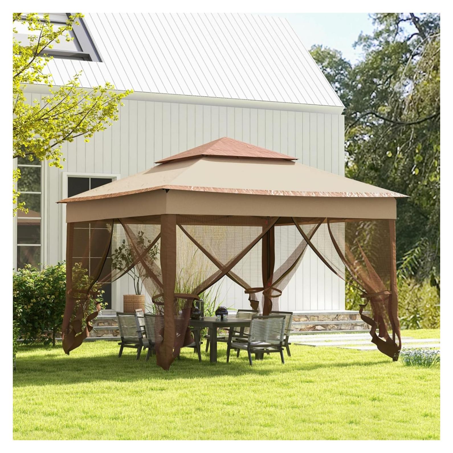 11' x 11' Pop Up Canopy, Outdoor Patio Gazebo Shelter with Removable Zipper Netting, Instant Event Tent w/ 114 Square Feet of Shade and Carry Bag for Backyard, Garden