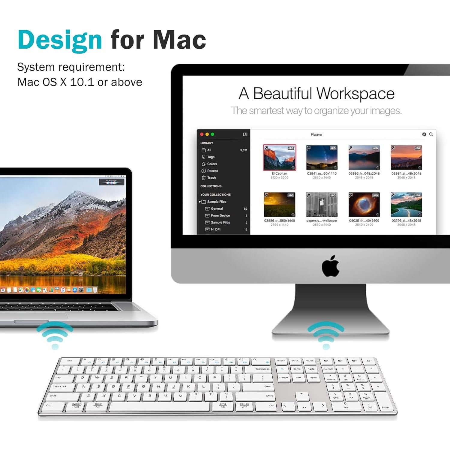Teclado Bluetooth TIETI Inalámbrico Compacto Blanco