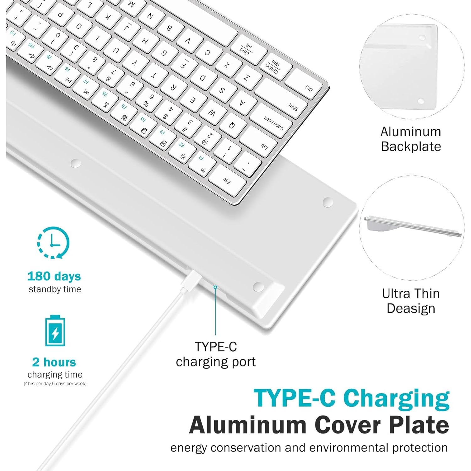 Teclado Bluetooth TIETI Inalámbrico Compacto Blanco