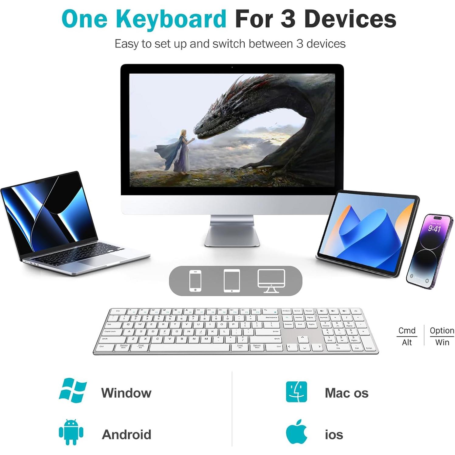 Teclado Bluetooth TIETI Inalámbrico Compacto Blanco