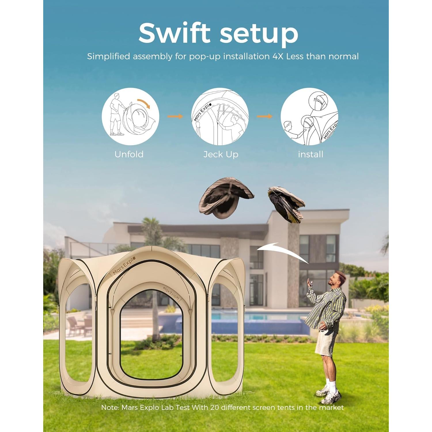 Carpa Pop Up Mars Explo 3.05x3.05m Beige para Camping y Jardín