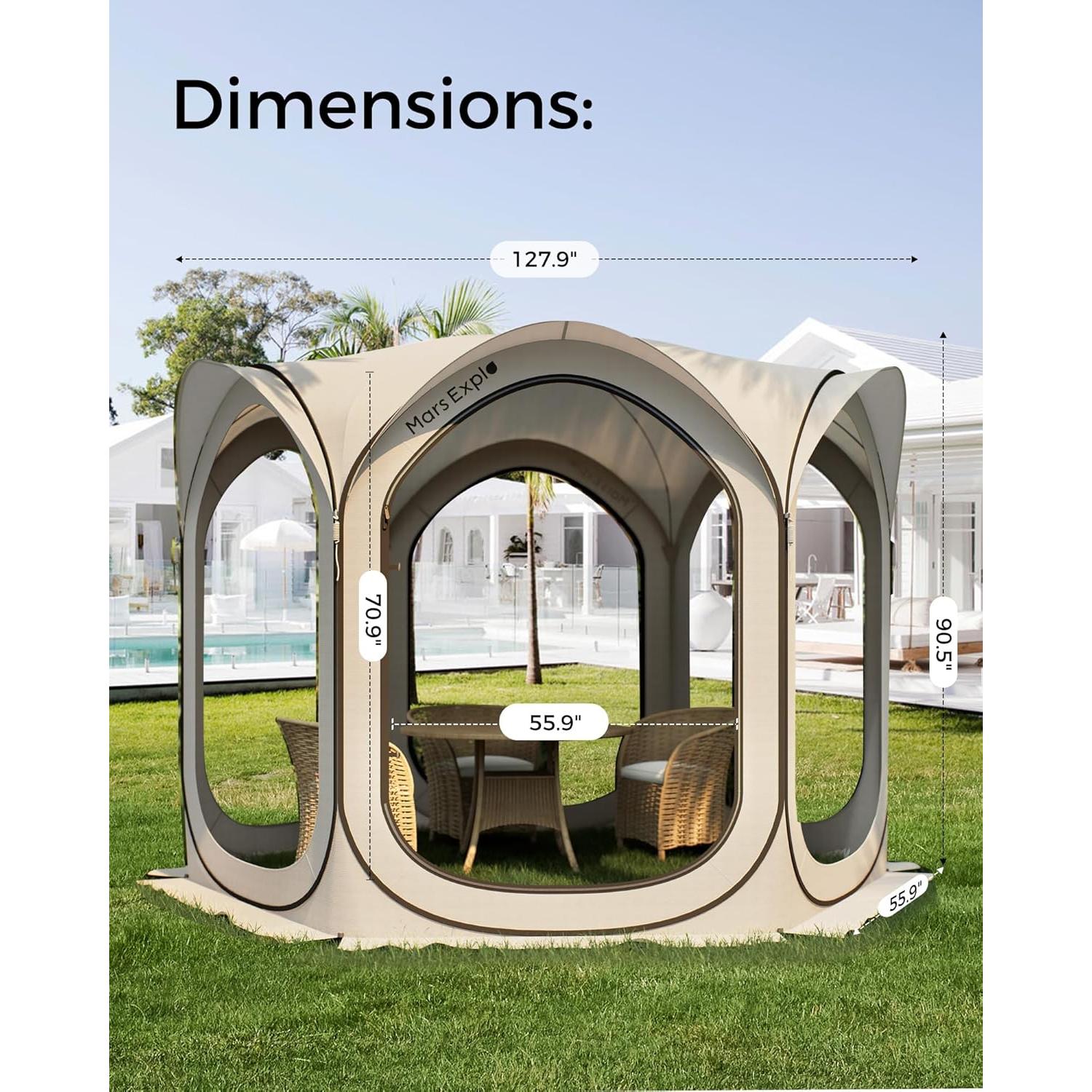 Carpa Pop Up Mars Explo 3.05x3.05m Beige para Camping y Jardín