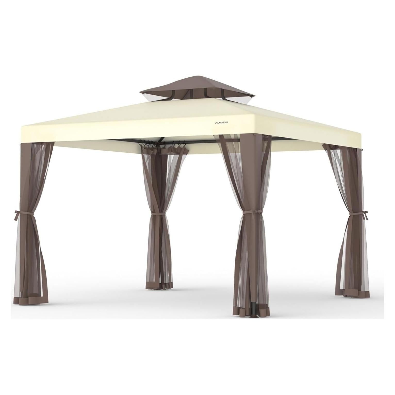 Gazebo de Patio GOJOOASIS 10x10 con Red Antimosquitos