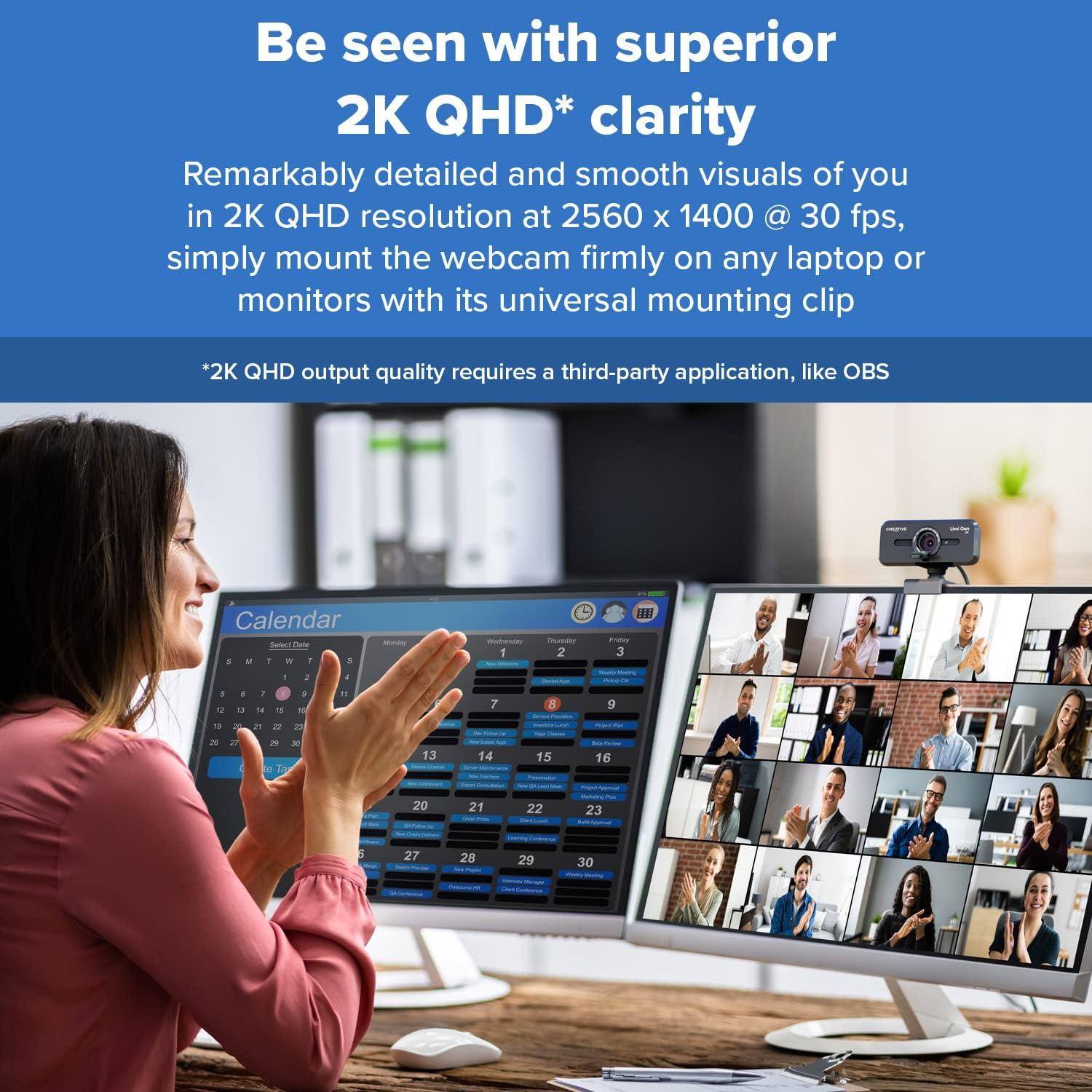 Creative Live! Cam Sync V3 2K QHD USB Webcam with 4X Digital Zoom (4 Zoom Modes from Wide Angle to Narrow Portrait View), Privacy Lens, 2 Mics, for PC and Mac…