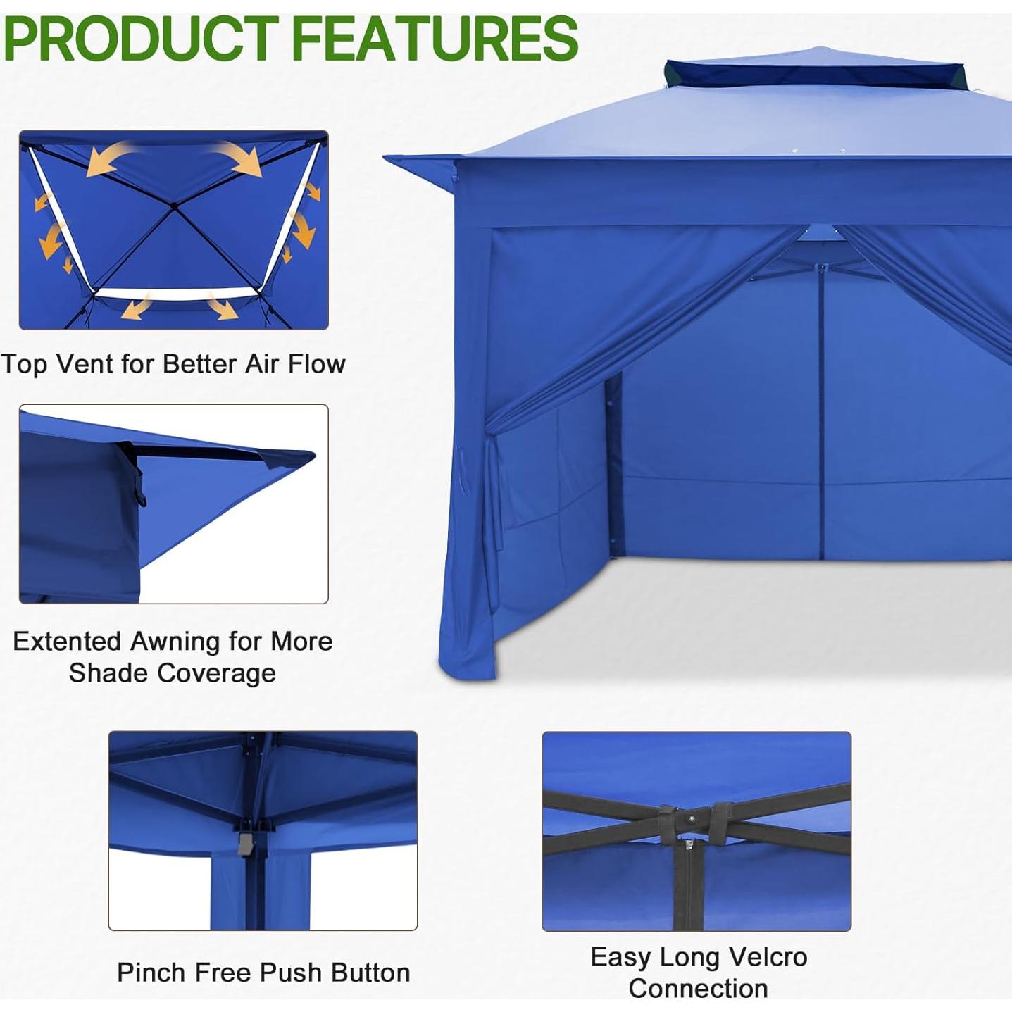 Carpa Gazebo Instantáneo COOS BAY 3.35x3.35m Azul con Paredes