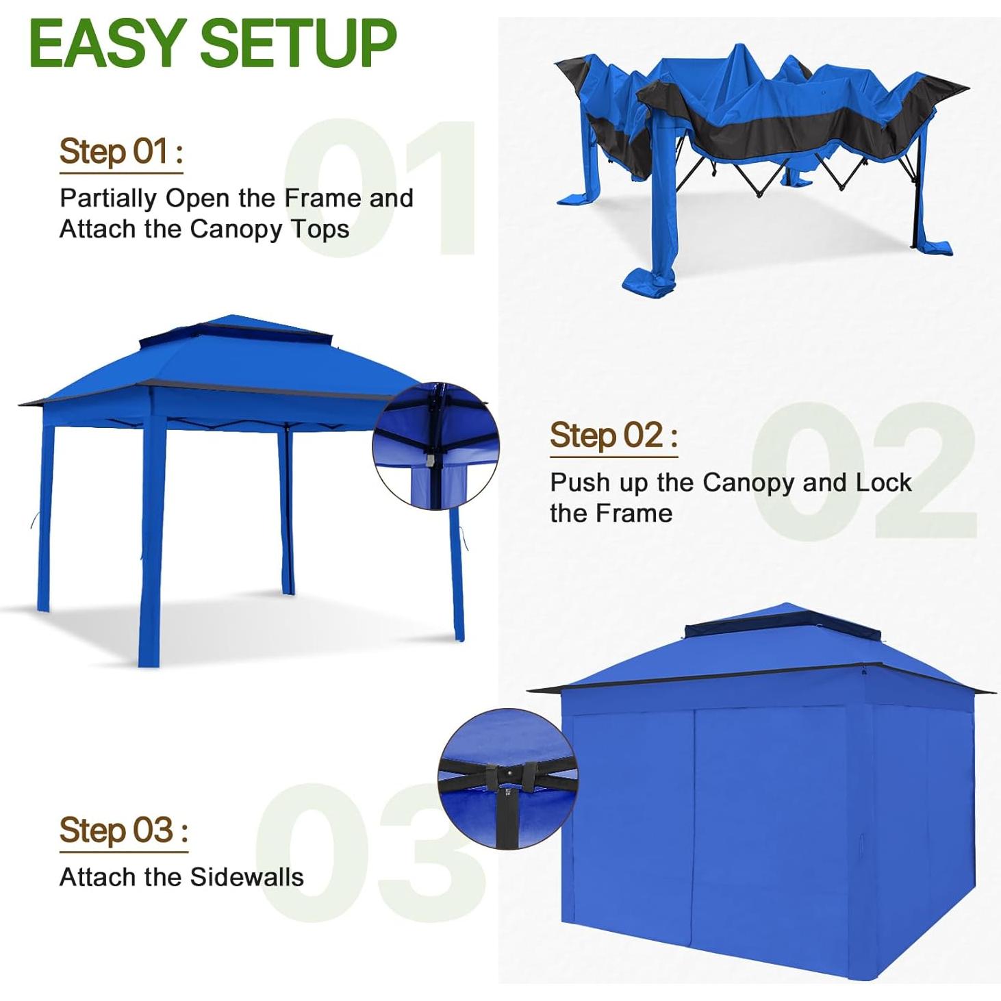 Carpa Gazebo Instantáneo COOS BAY 3.35x3.35m Azul con Paredes