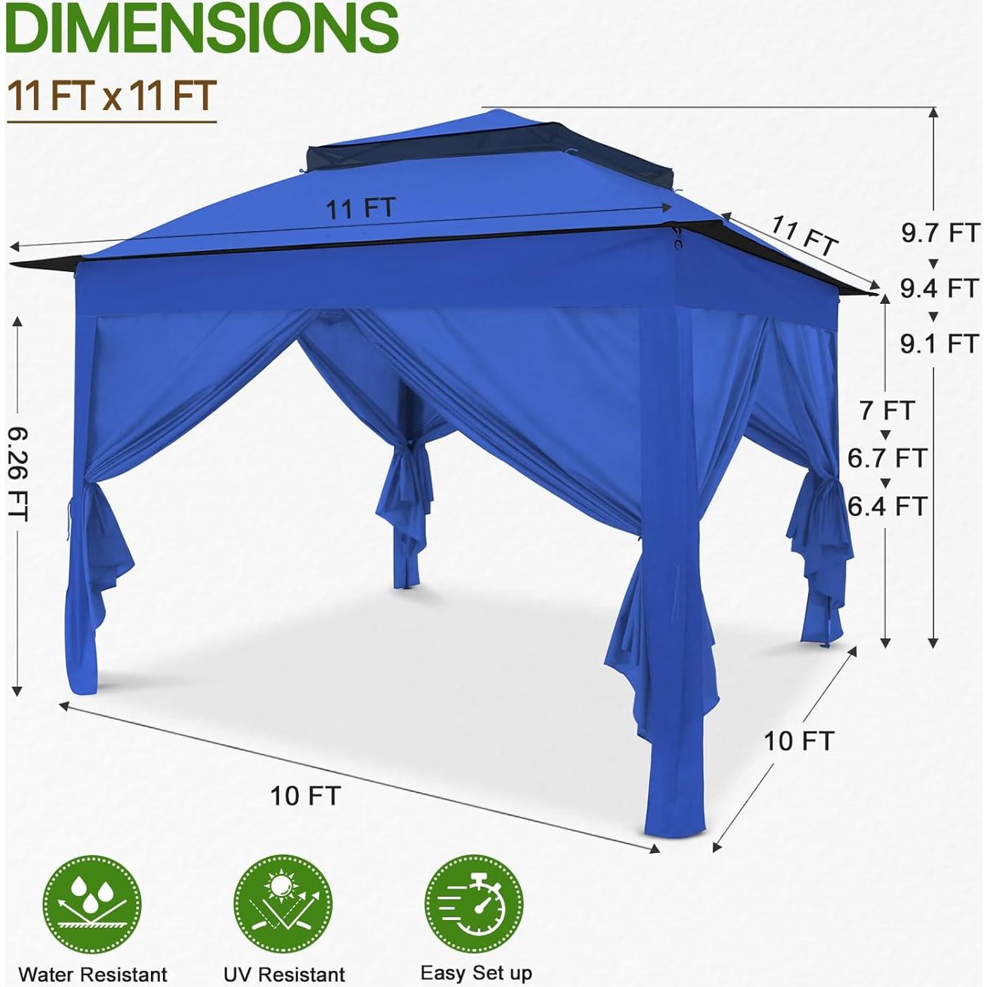 Carpa Gazebo Instantáneo COOS BAY 3.35x3.35m Azul con Paredes