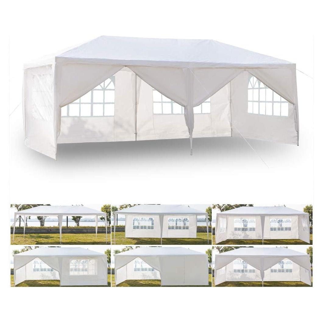 10' x 20' Outdoor Gazebo Canopy Waterproof Party Tent Wedding Canopy with Removable Sidewalls & Brighter Church Windows - 6 Sides