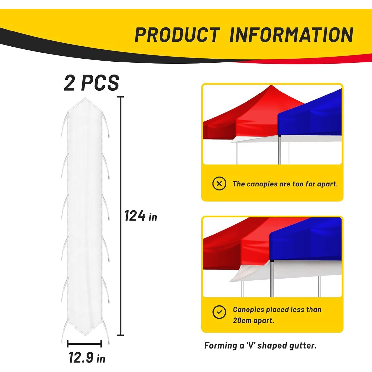 2 Pcs 10 Ft Canopy Rain Gutter for Pop up Tent - Vinyl Rain Gutters Replacement with Straps, Outdoor Events Party Connecting Tents Drainage Accessories (White)