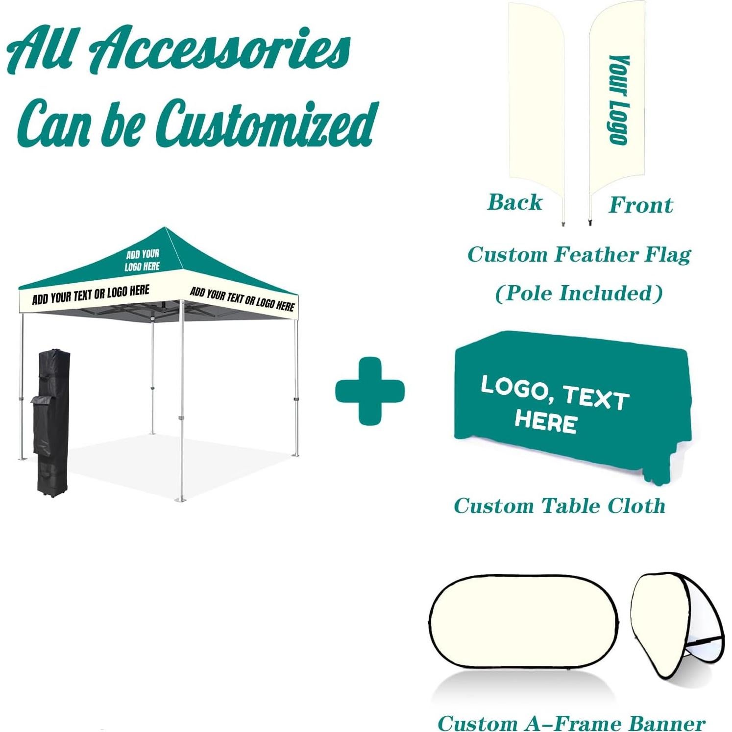Custom Canopy Tent 10x10 with Logo- Pop Up Canopy Tent Packages for Outdoor and Trade Show Events - Custom Prints of Your Branding, Durable, Weather-Repellent (Canopy Top)
