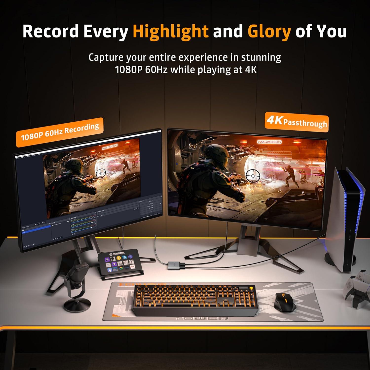 Tarjeta de Captura WARRKY 4K HDMI 1080P 60FPS Gris