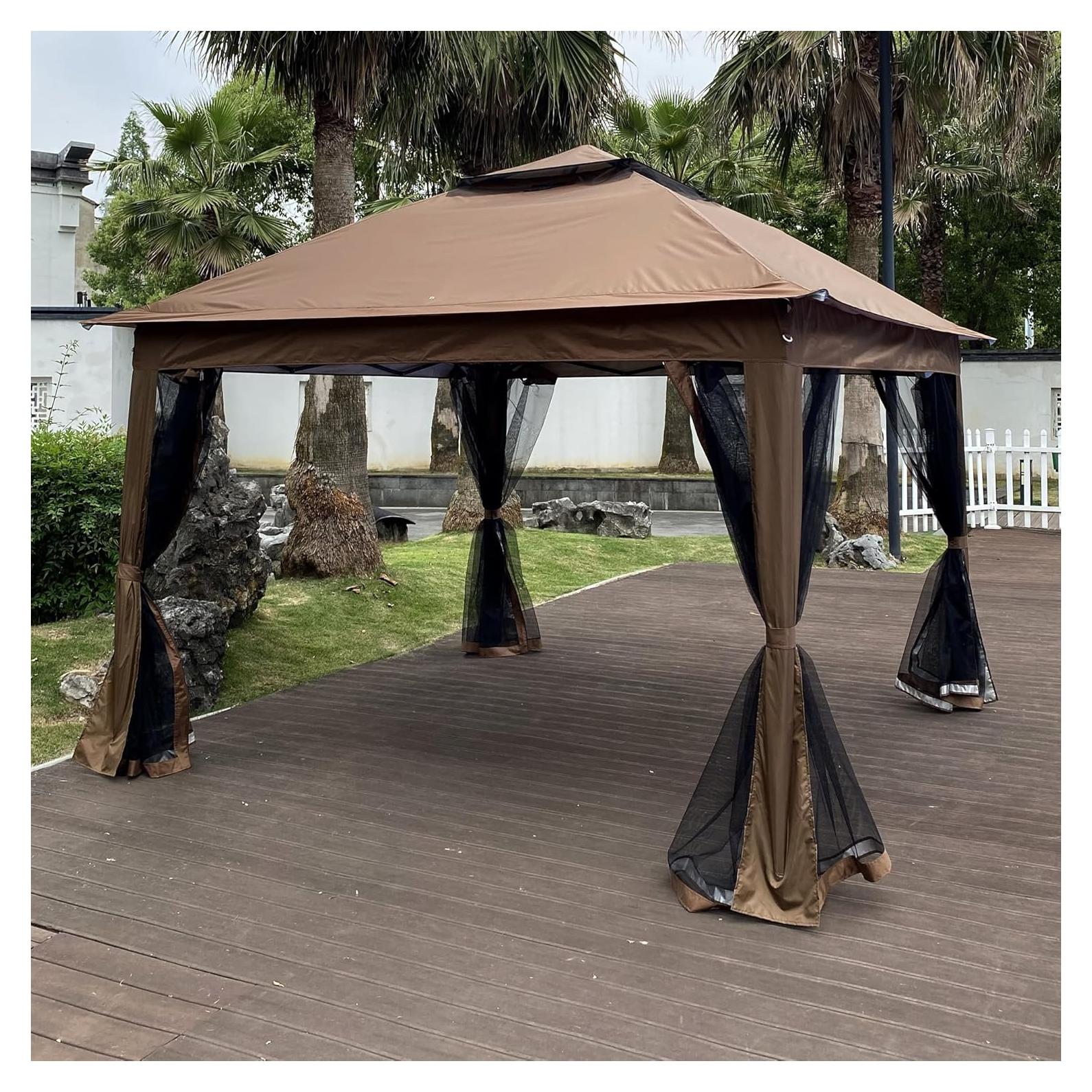 Gazebo Pop Up CNchef 3.35x3.35m con Red Desmontable Marrón