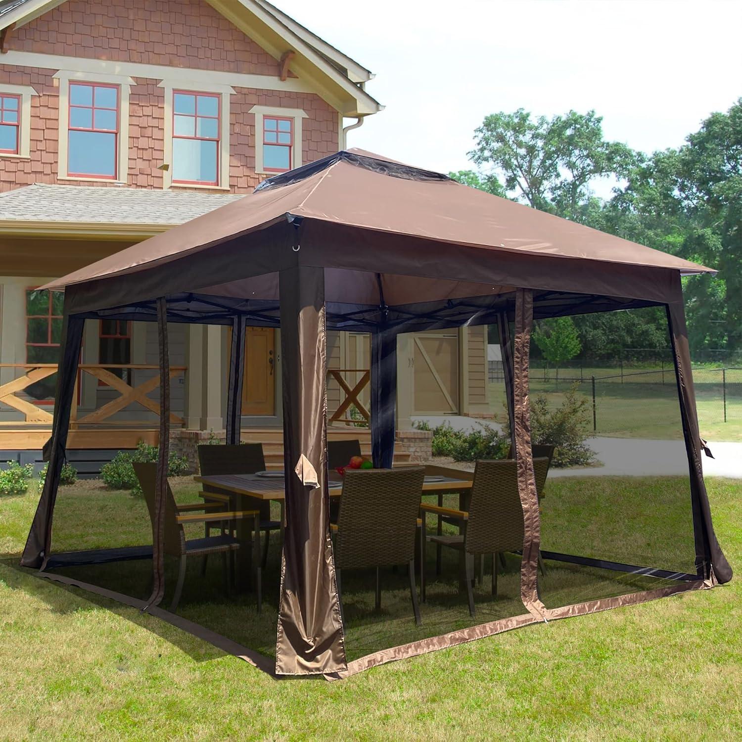 Gazebo Pop Up CNchef 3.35x3.35m con Red Desmontable Marrón