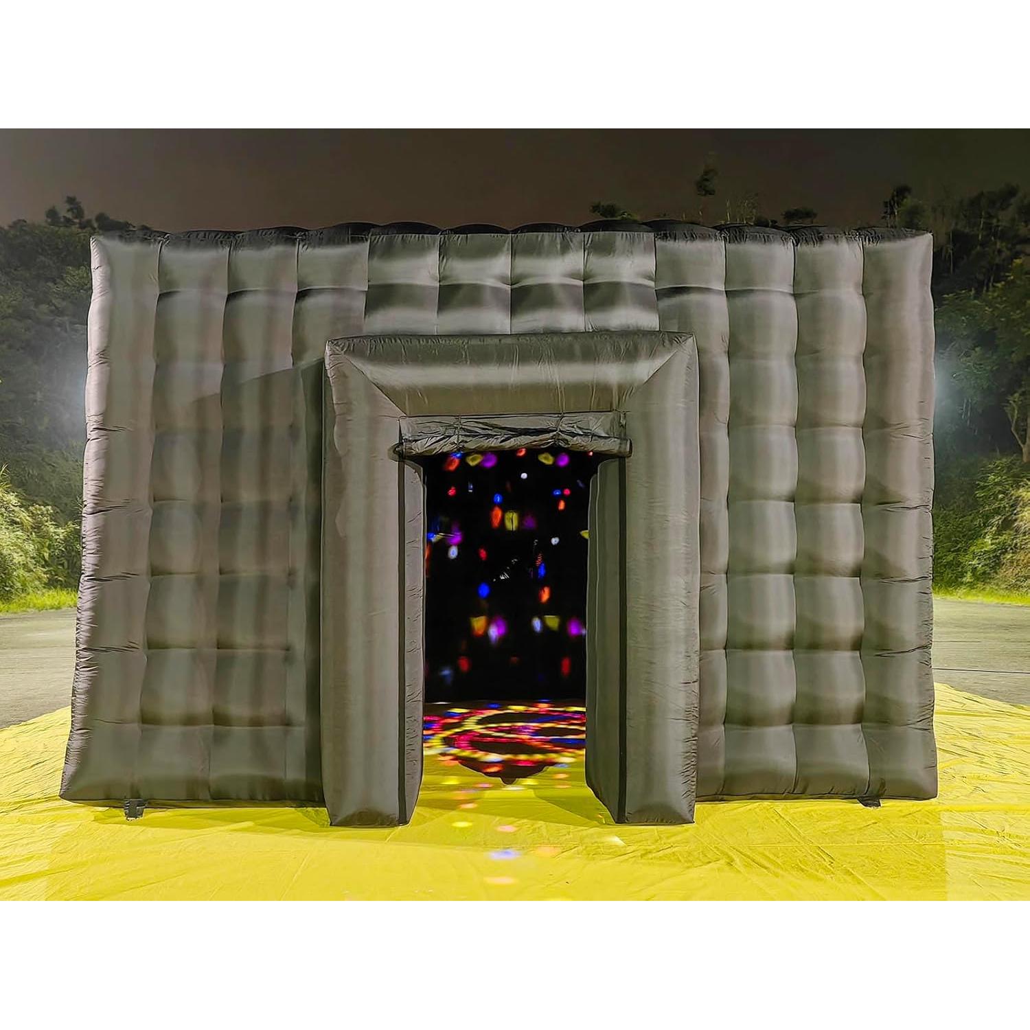 18x16.5Ft Blow Up Nightclub Inflatable Pub with LED Light for Adults Outdoor Party - a Small Movable Cube Black Inflatable Party Tent with Blower for Disco Night Club House from Sinflables Factory