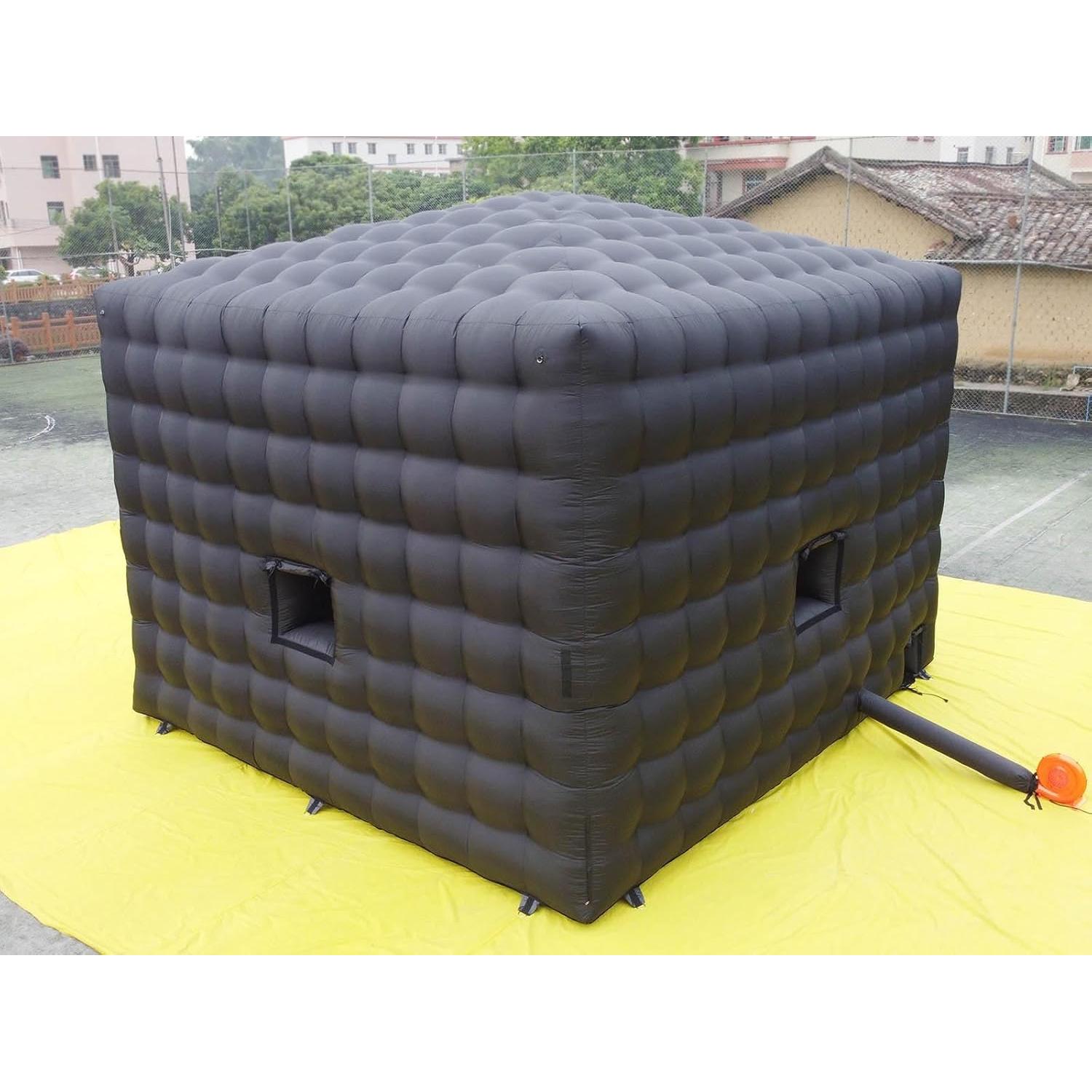 18x16.5Ft Blow Up Nightclub Inflatable Pub with LED Light for Adults Outdoor Party - a Small Movable Cube Black Inflatable Party Tent with Blower for Disco Night Club House from Sinflables Factory