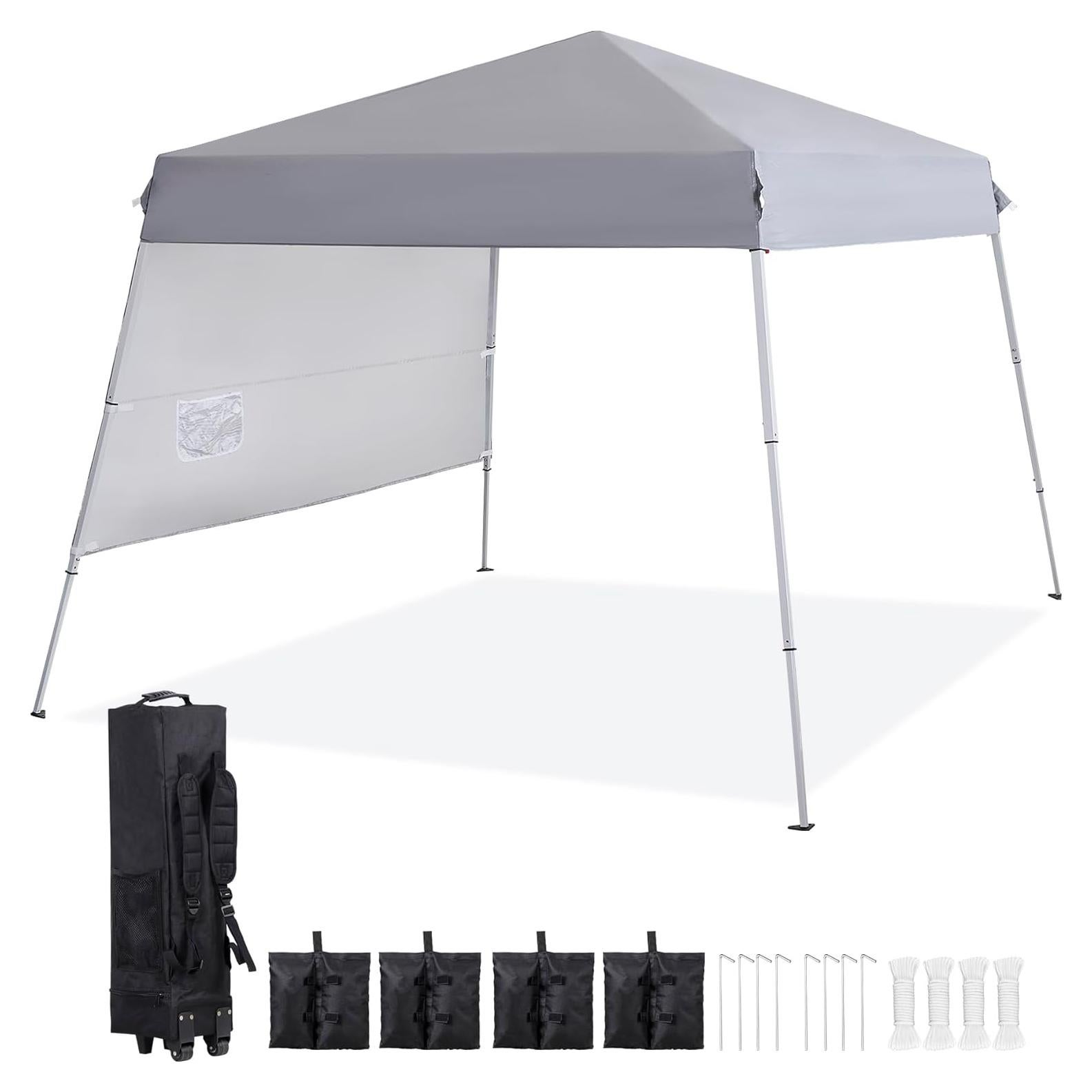 Smartxchoices 8 x 8 FT Pop Up Canopy Tent - Instant Outdoor Canopy with Wheeled Carry Bag, 4 Ropes, Straight Legs, Stakes, Outdoor Tent Sun Protection Beach Shelter，Silver Grey