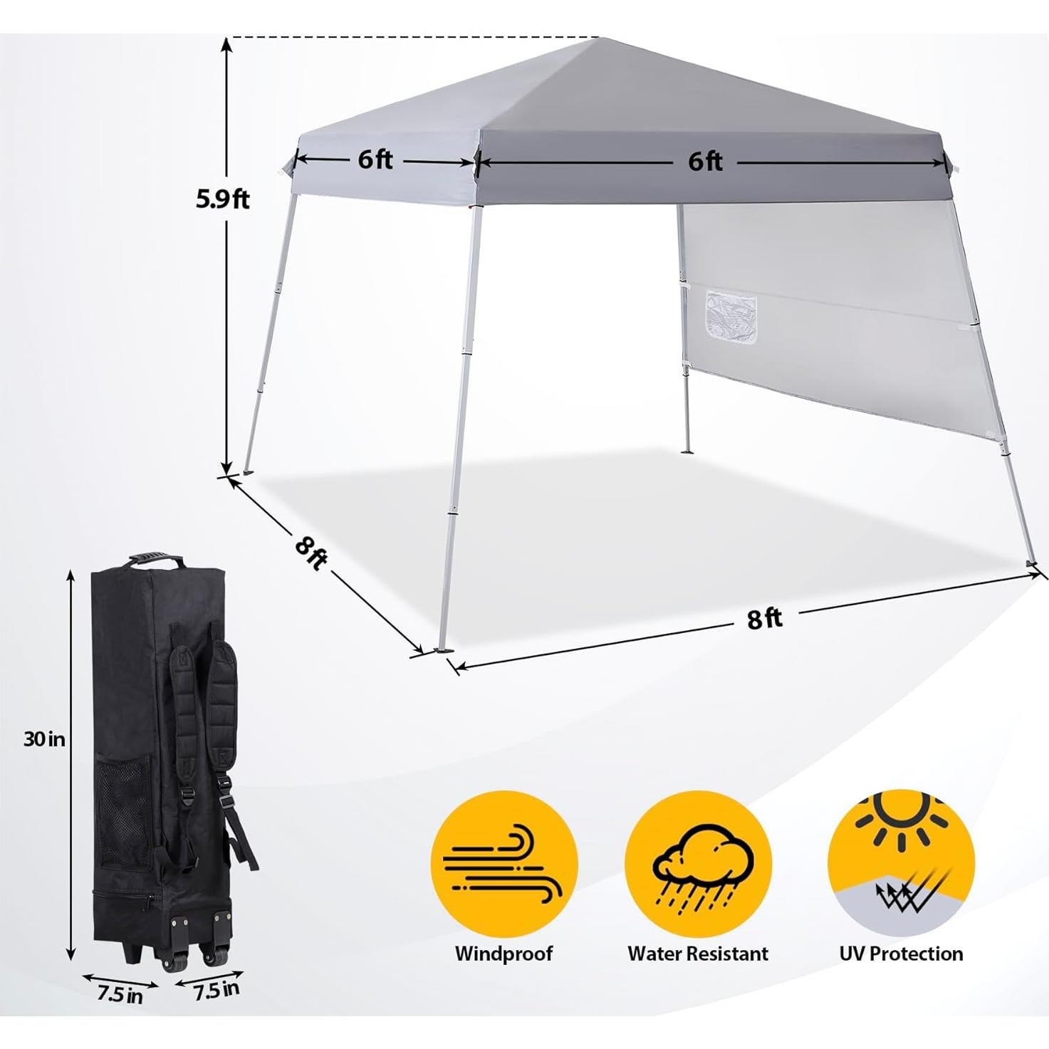 Smartxchoices 8 x 8 FT Pop Up Canopy Tent - Instant Outdoor Canopy with Wheeled Carry Bag, 4 Ropes, Straight Legs, Stakes, Outdoor Tent Sun Protection Beach Shelter，Silver Grey
