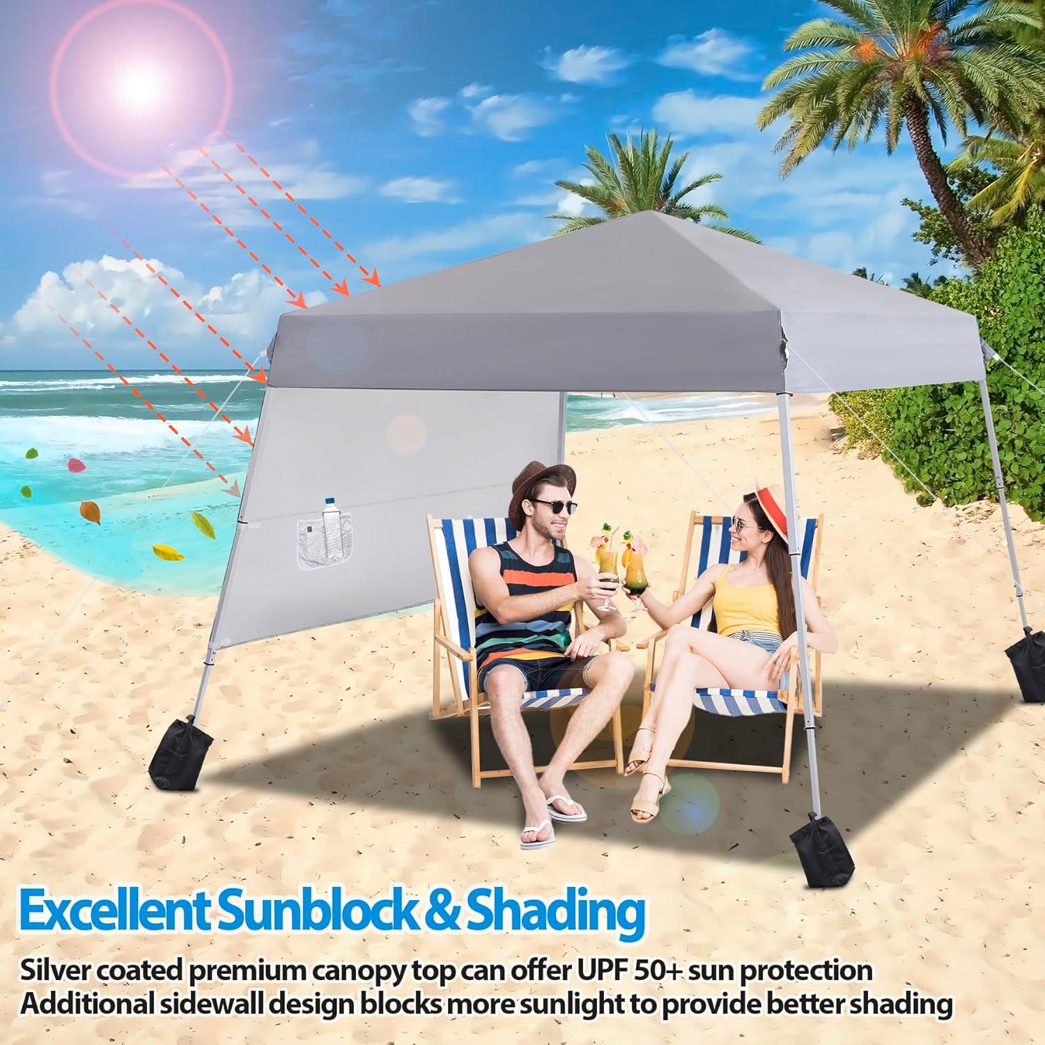 Smartxchoices 8 x 8 FT Pop Up Canopy Tent - Instant Outdoor Canopy with Wheeled Carry Bag, 4 Ropes, Straight Legs, Stakes, Outdoor Tent Sun Protection Beach Shelter，Silver Grey