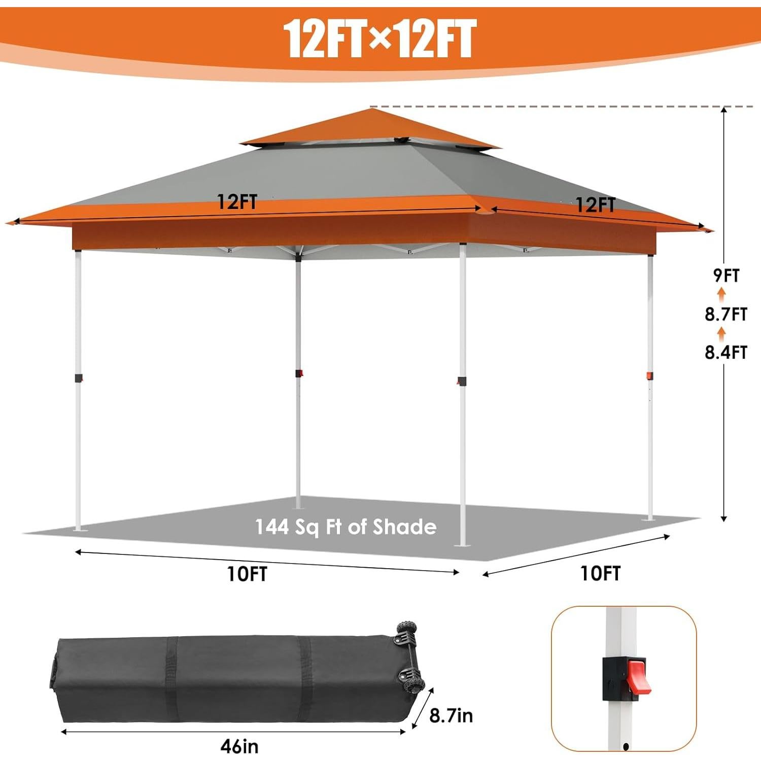 Carpa Pop Up Arlopu 3.66m x 3.66m Naranja Resistente al Agua