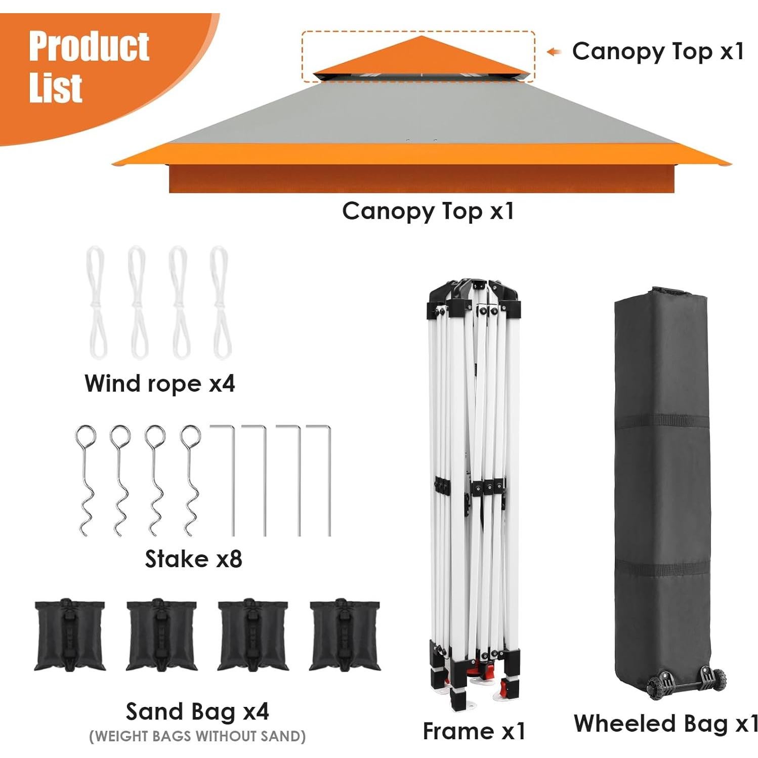 Carpa Pop Up Arlopu 3.66m x 3.66m Naranja Resistente al Agua