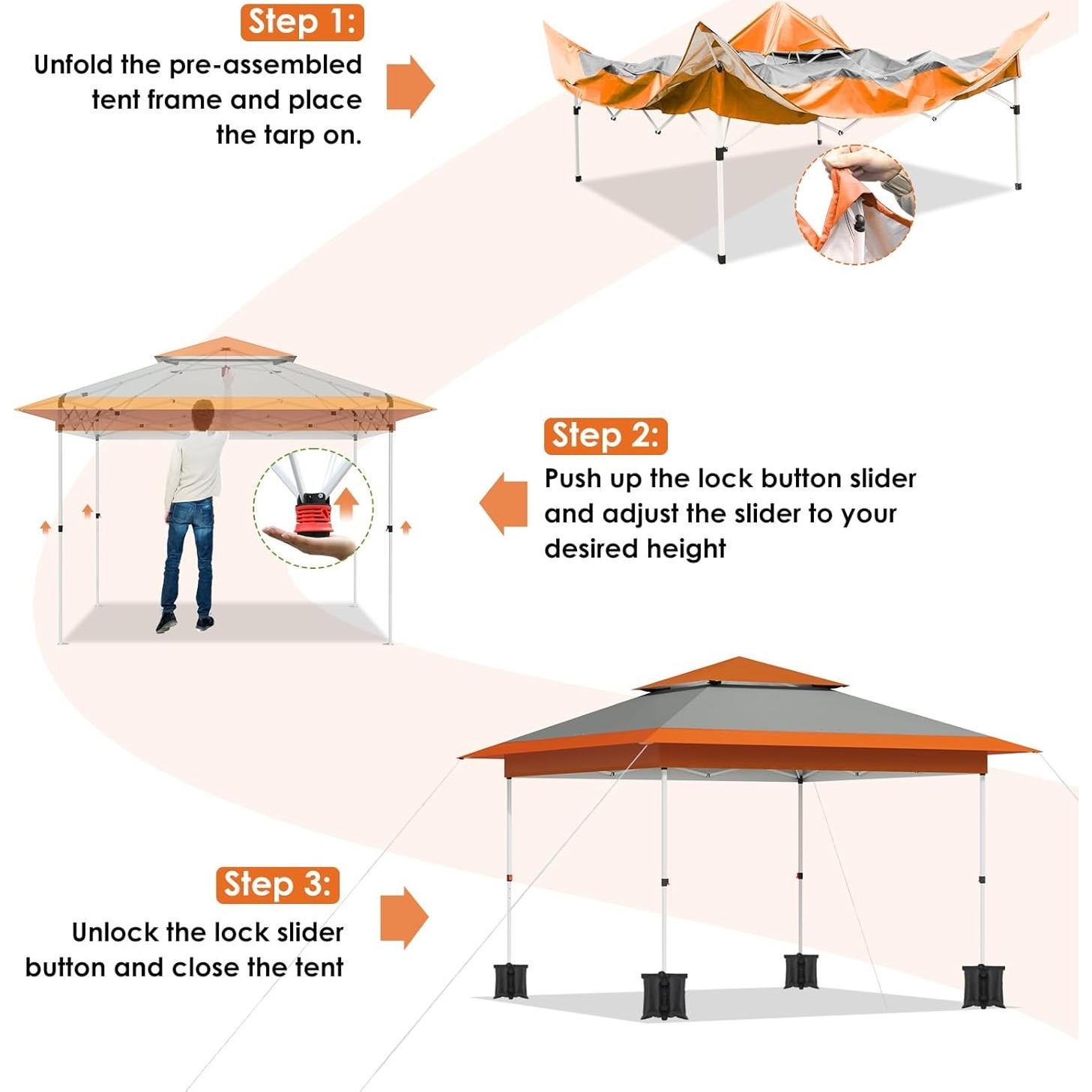 Carpa Pop Up Arlopu 3.66m x 3.66m Naranja Resistente al Agua