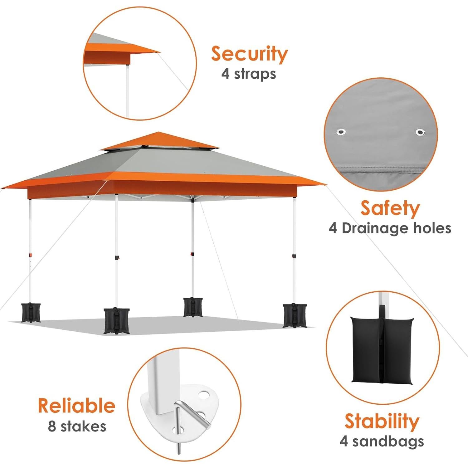 Carpa Pop Up Arlopu 3.66m x 3.66m Naranja Resistente al Agua