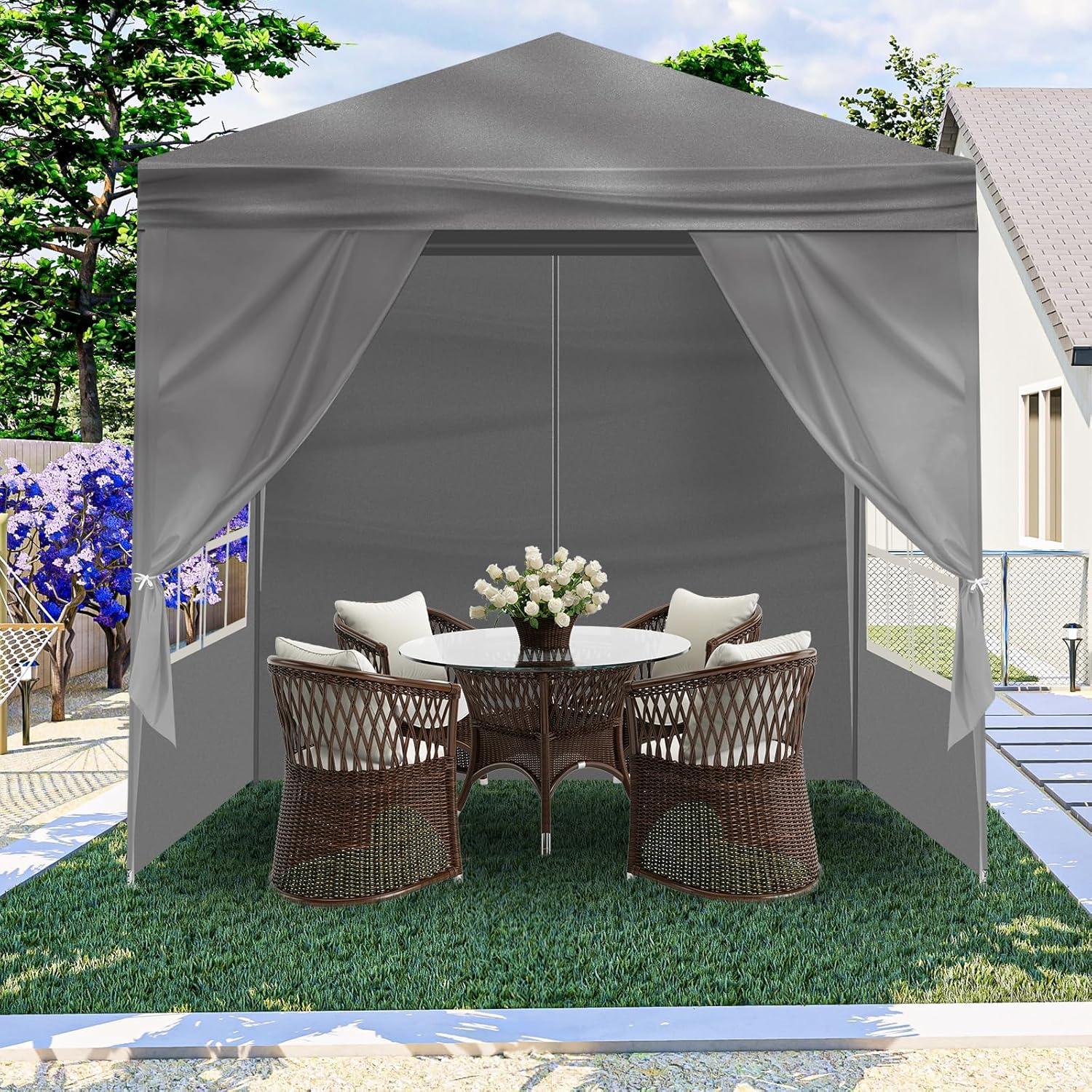 6.5x6.5FT Portable Party Tent, Waterproof Outdoor Canopy with Four Sidewalls, Instant Gazebo Outdoor Tents, Shelter Portable Outdoor Canopies for Garden, Backyard, Gray