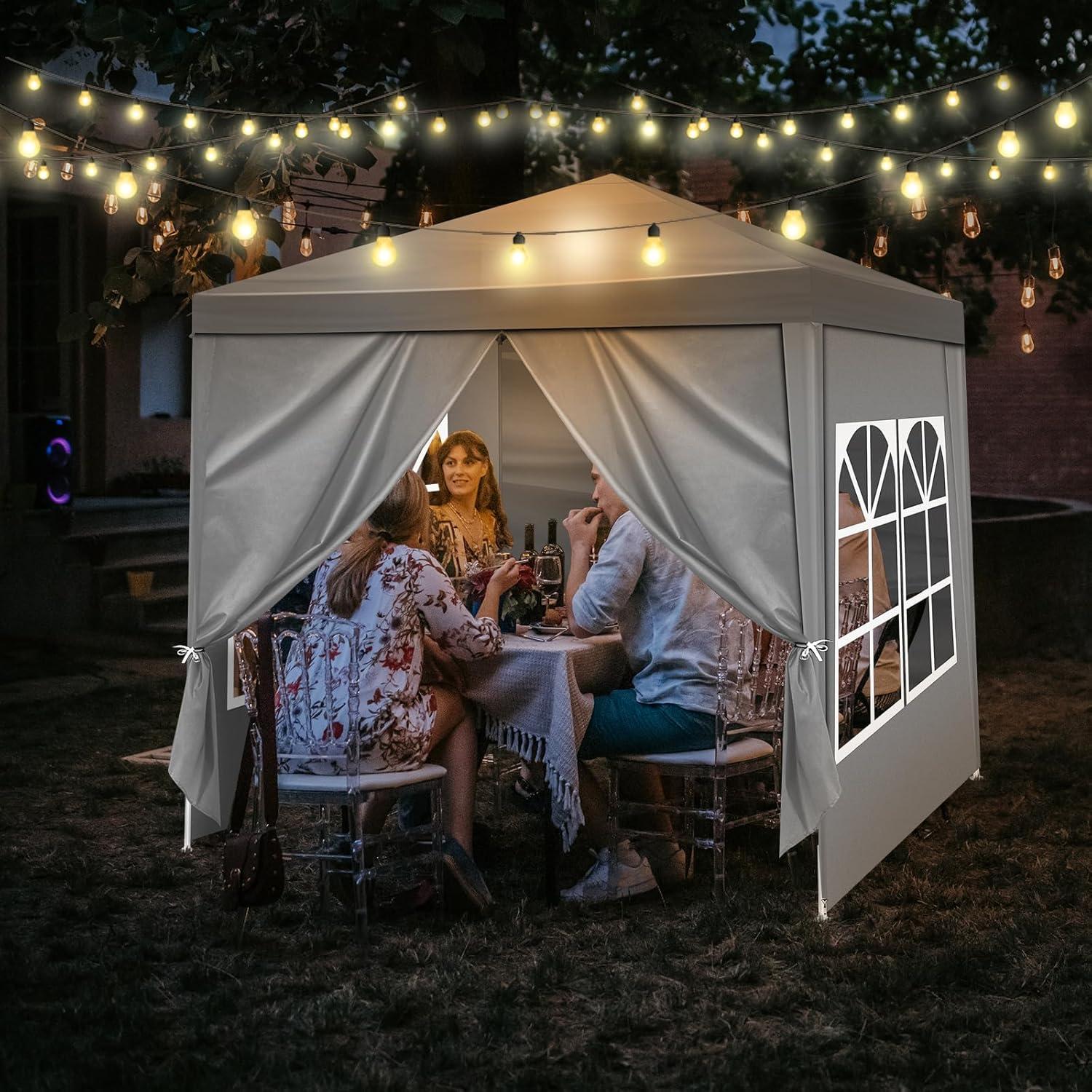 6.5x6.5FT Portable Party Tent, Waterproof Outdoor Canopy with Four Sidewalls, Instant Gazebo Outdoor Tents, Shelter Portable Outdoor Canopies for Garden, Backyard, Gray