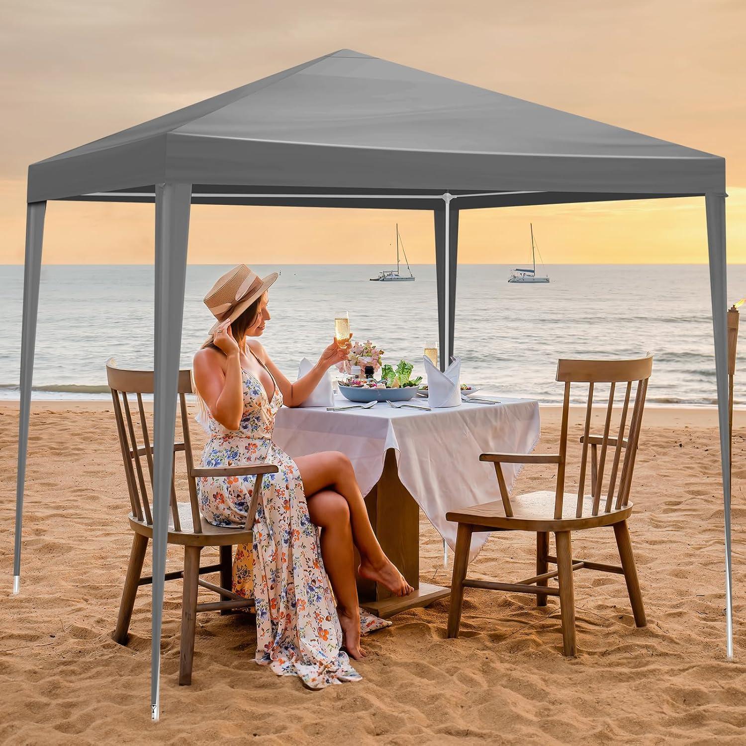 6.5x6.5FT Portable Party Tent, Waterproof Outdoor Canopy with Four Sidewalls, Instant Gazebo Outdoor Tents, Shelter Portable Outdoor Canopies for Garden, Backyard, Gray