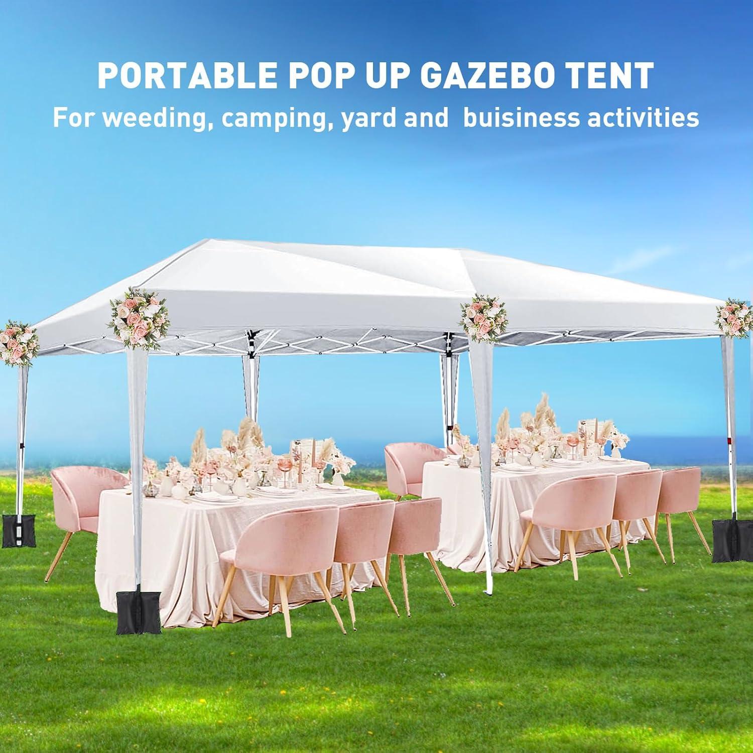 10'x20' Pop Up Canopy with Removable Sidewalls, Large Canopy Tent with 4 Sandbag & Carry Bag, Waterproof Heavy Duty Party Tent for Outdoor Commercial Event Tent, Wedding, Graduation (White)