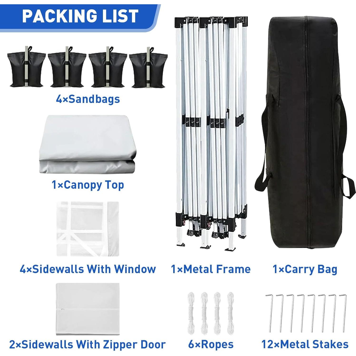 10'x20' Pop Up Canopy with Removable Sidewalls, Large Canopy Tent with 4 Sandbag & Carry Bag, Waterproof Heavy Duty Party Tent for Outdoor Commercial Event Tent, Wedding, Graduation (White)