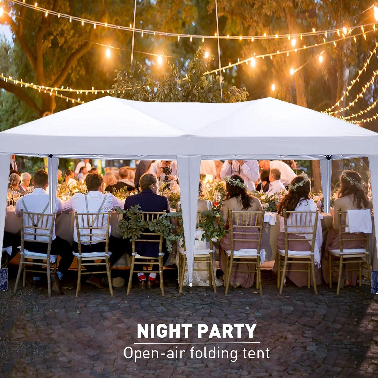 10'x20' Pop Up Canopy with Removable Sidewalls, Large Canopy Tent with 4 Sandbag & Carry Bag, Waterproof Heavy Duty Party Tent for Outdoor Commercial Event Tent, Wedding, Graduation (White)