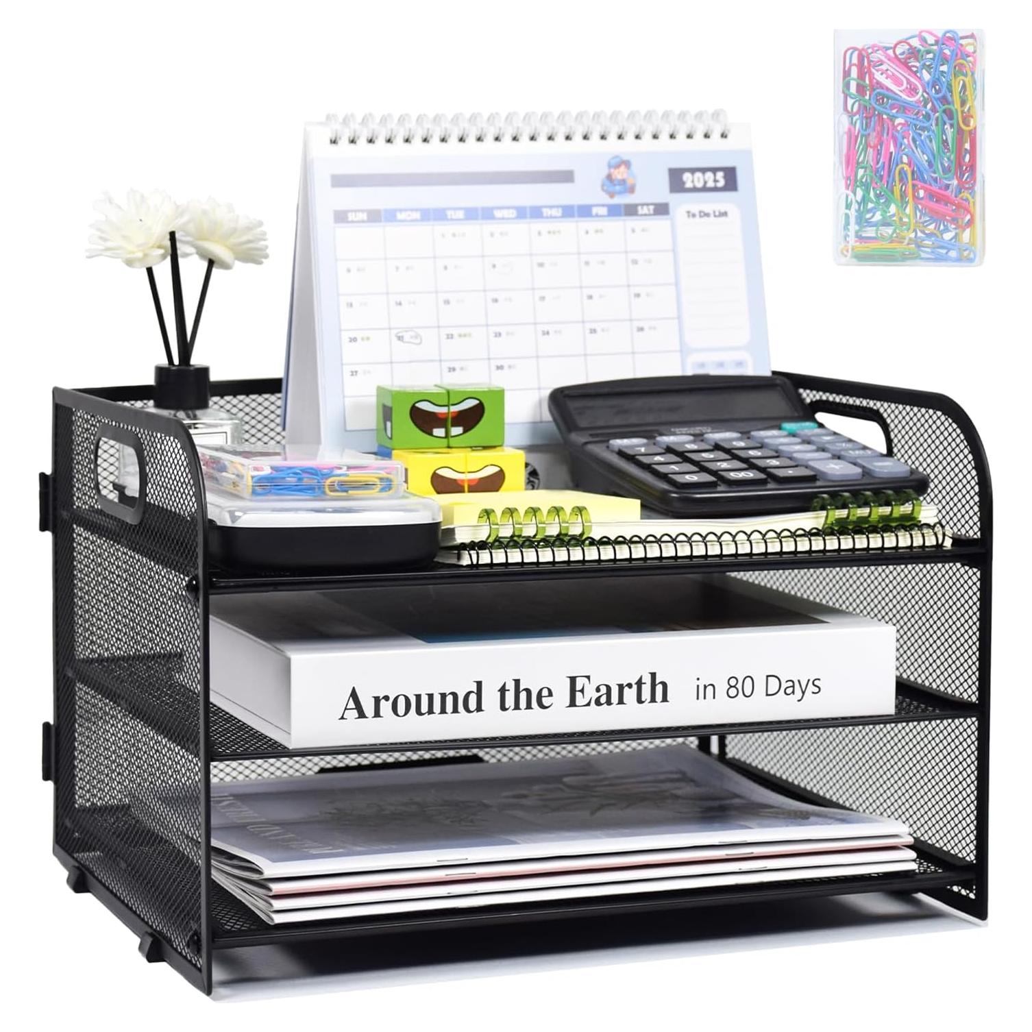 Organizador de Papel Sayeec 3 Niveles Malla Negra con Clips