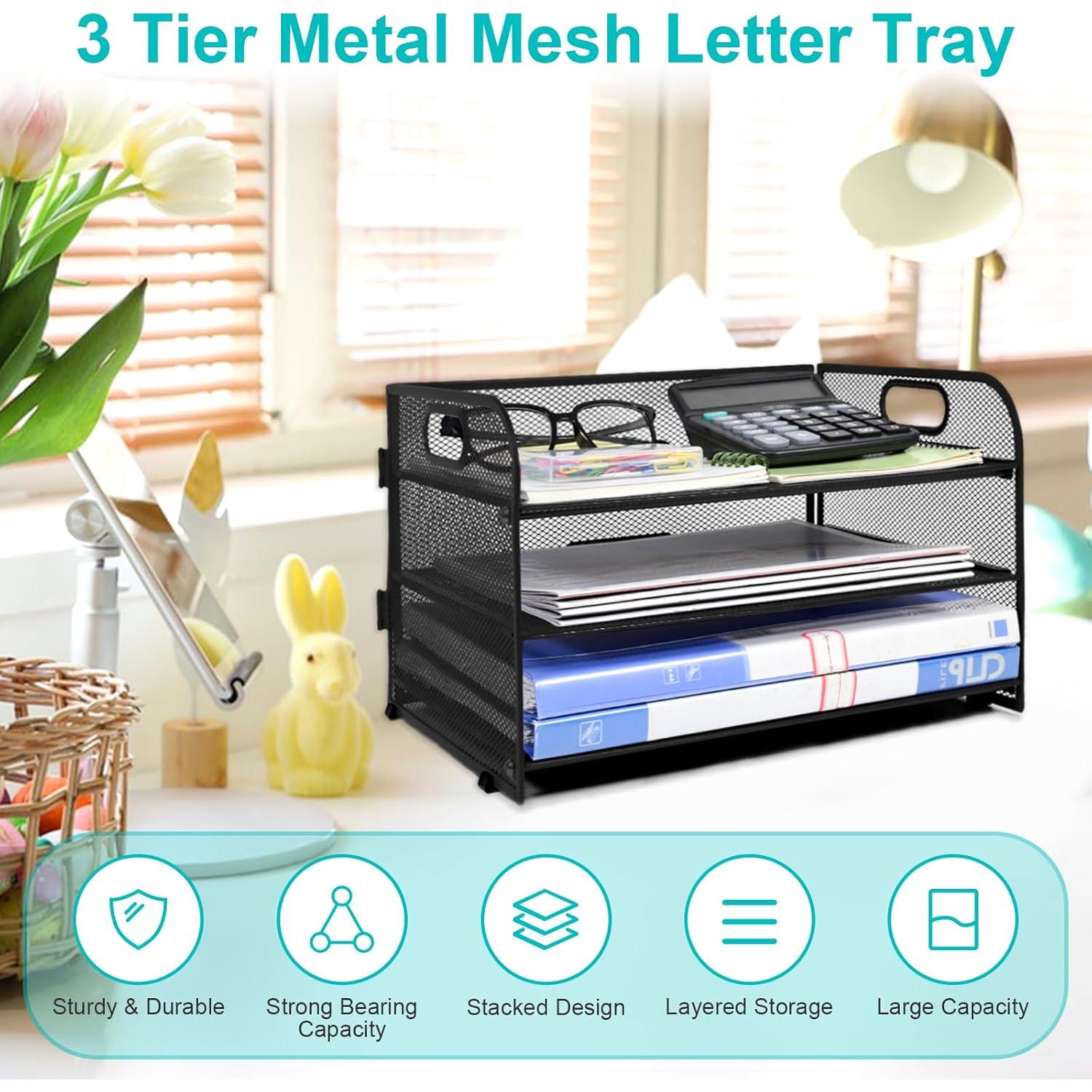 Organizador de Papel Sayeec 3 Niveles Malla Negra con Clips