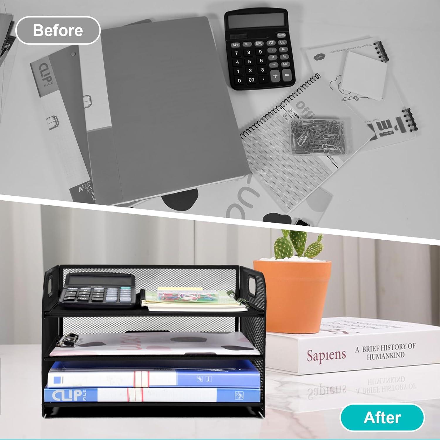 Organizador de Papel Sayeec 3 Niveles Malla Negra con Clips