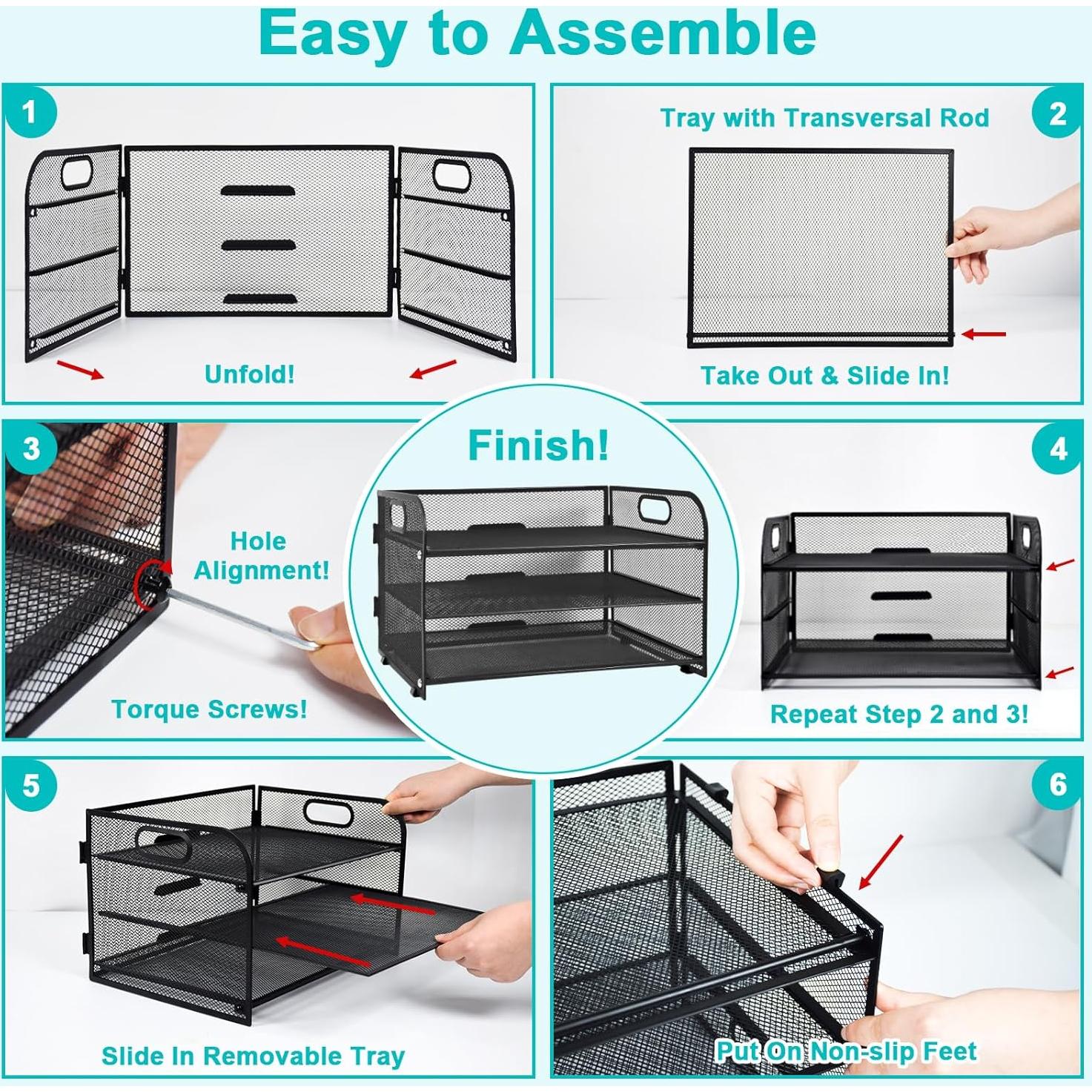 Organizador de Papel Sayeec 3 Niveles Malla Negra con Clips