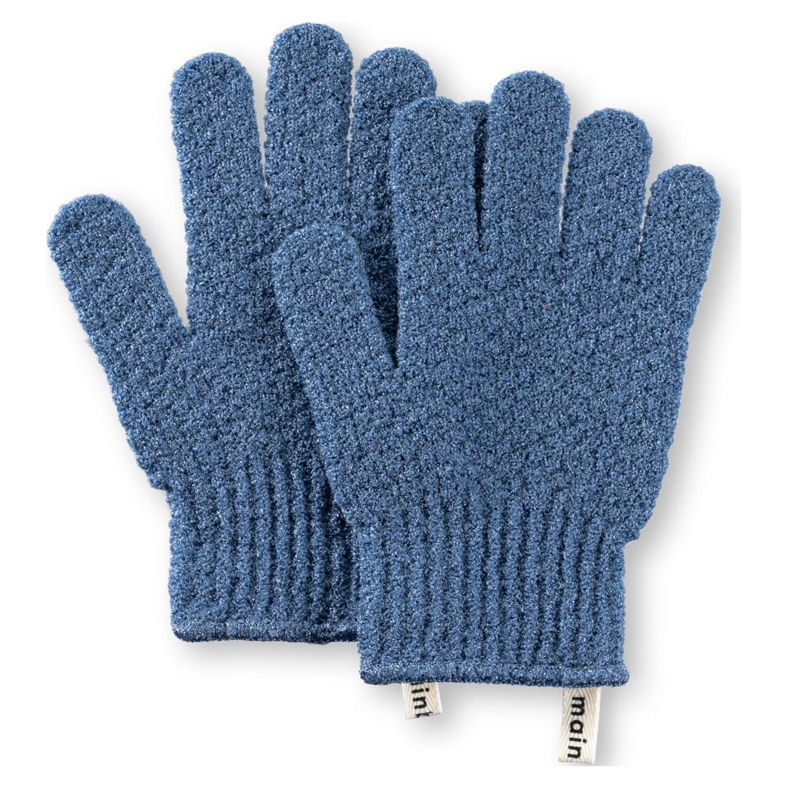 Guantes Exfoliantes de Ducha MainBasics - Nylon Pesado, 1 Par, Azul