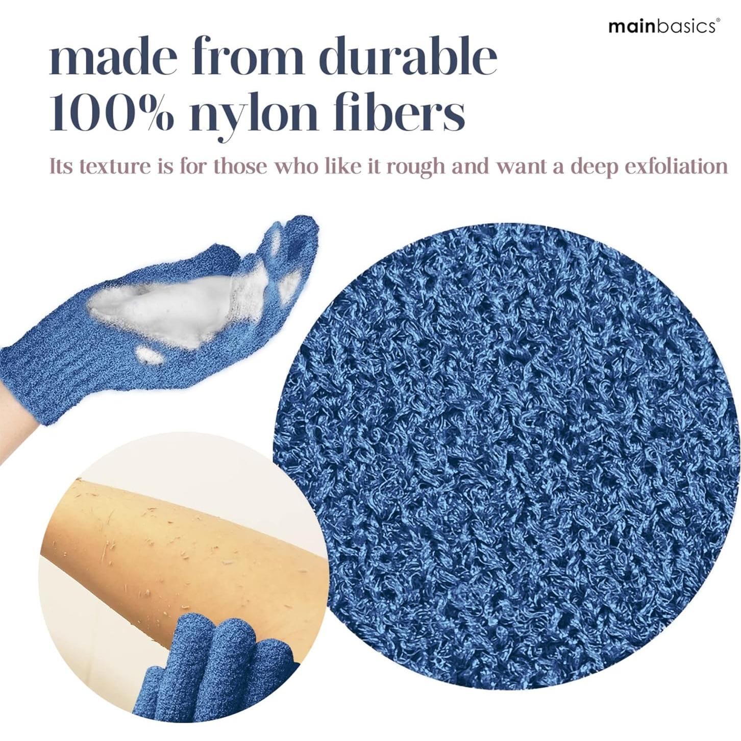 Guantes Exfoliantes de Ducha MainBasics - Nylon Pesado, 1 Par, Azul