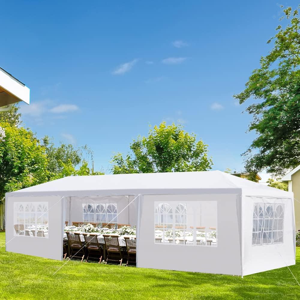 Carpa de Fiesta Exterior COMFOPET 10x30m con 7 Paredes Blancas