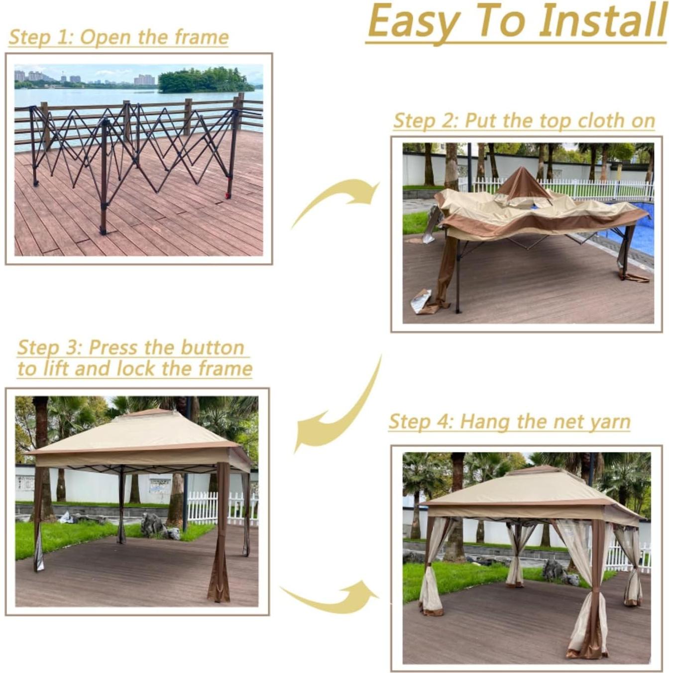 Outdoor 11x 11Ft Pop Up Gazebo Canopy with Removable Zipper Netting,2-Tier Soft Top Event Tent,Suitable for Patio Backyard Garden Camping Area (Coffee)