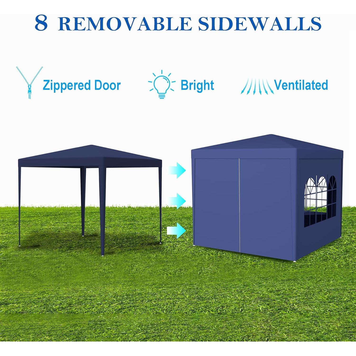 Portable Outdoor Wedding Canopy Tent, 10' x 10' Shelter with Removable Walls, Ideal for Parties and Events, Blue