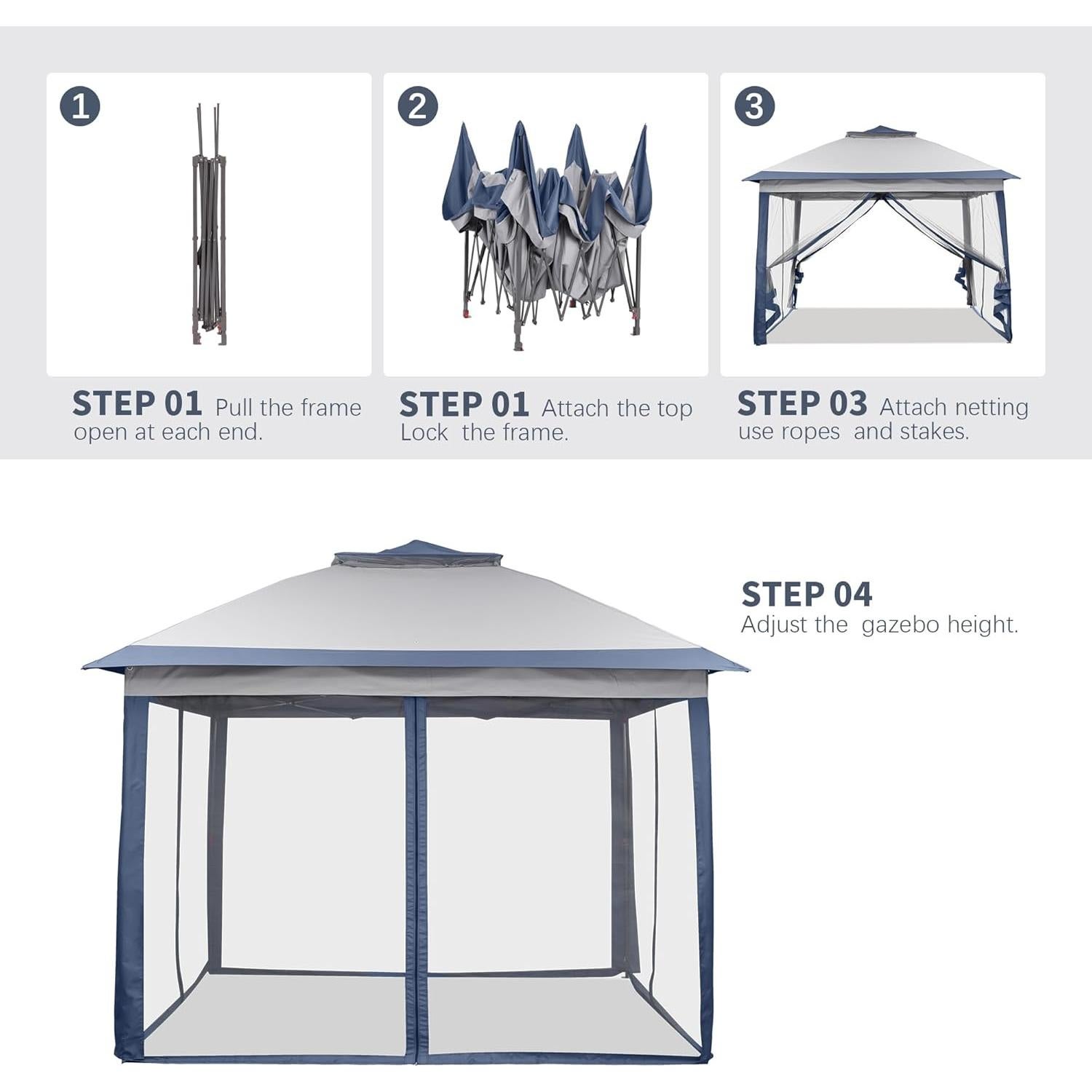 Carpa Plegable GDY 3.35x3.35m con Mosquitera Azul