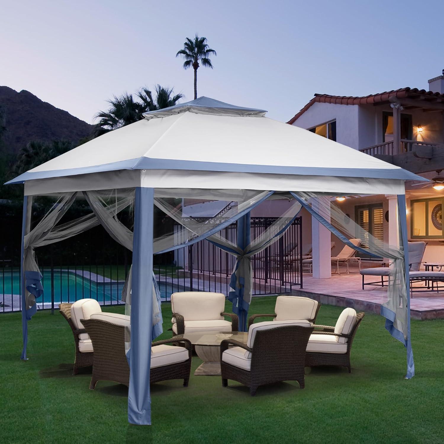 Carpa Plegable GDY 3.35x3.35m con Mosquitera Azul