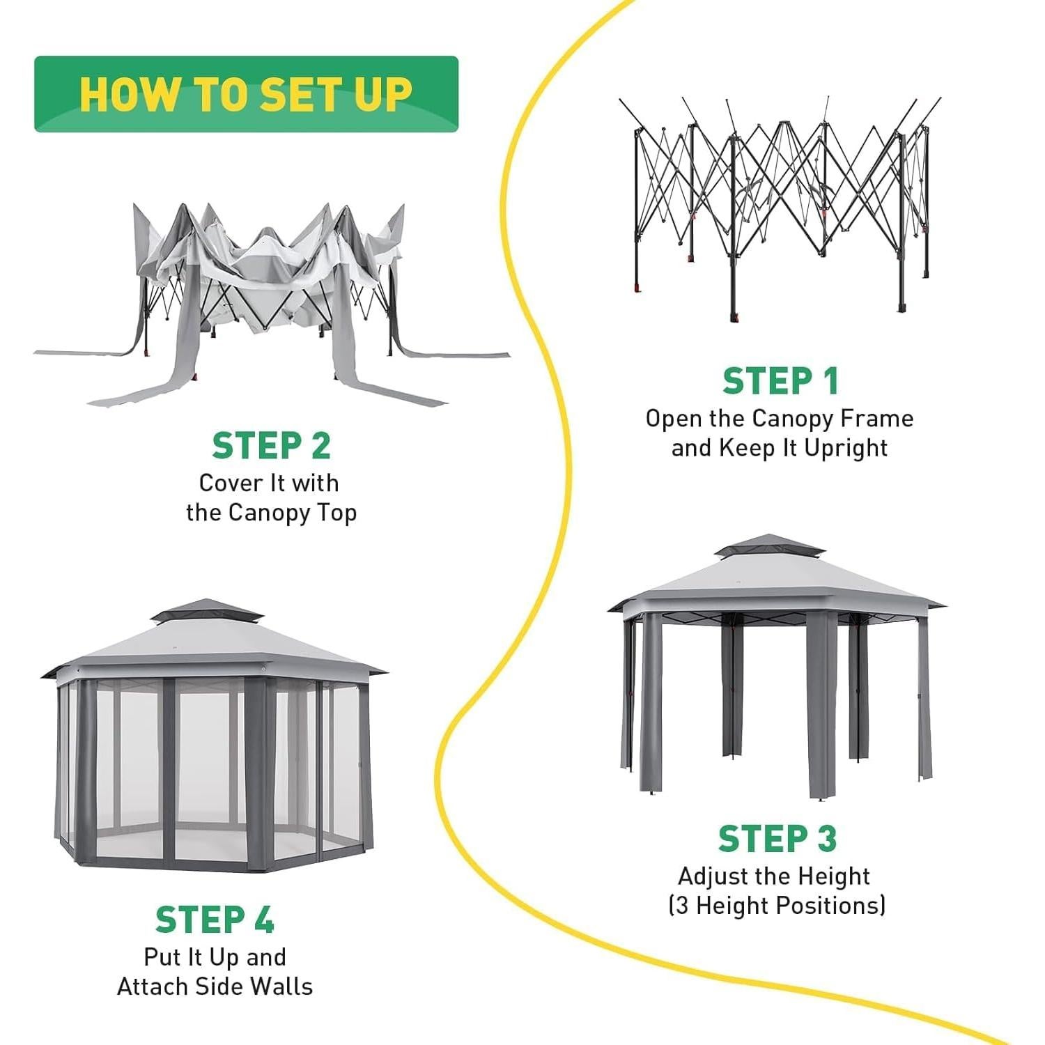 Gazebo Hexagonal Plegable TrendyTrove 13x13 Pies con Ventanas